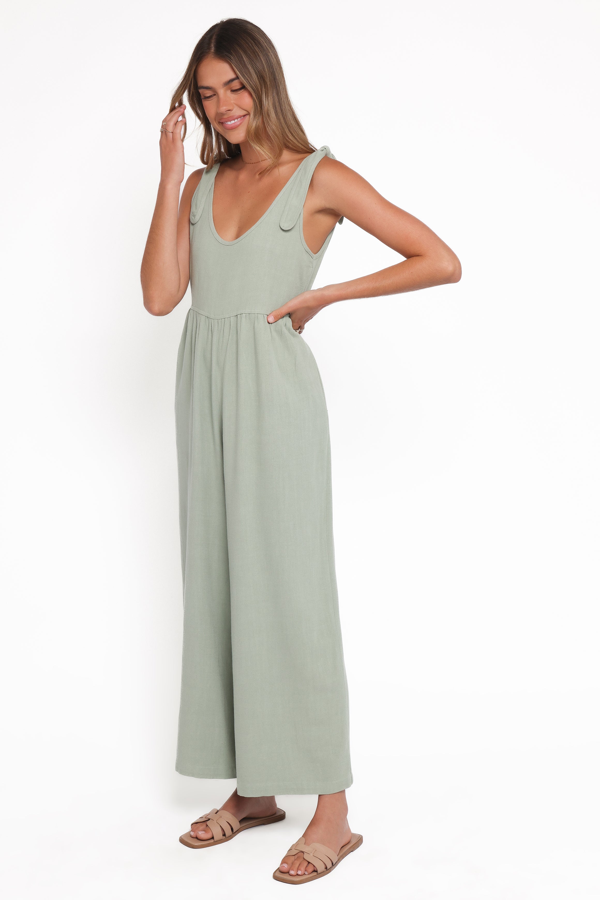 PLAYSUITS Ayla Linen Jumpsuit - Sage