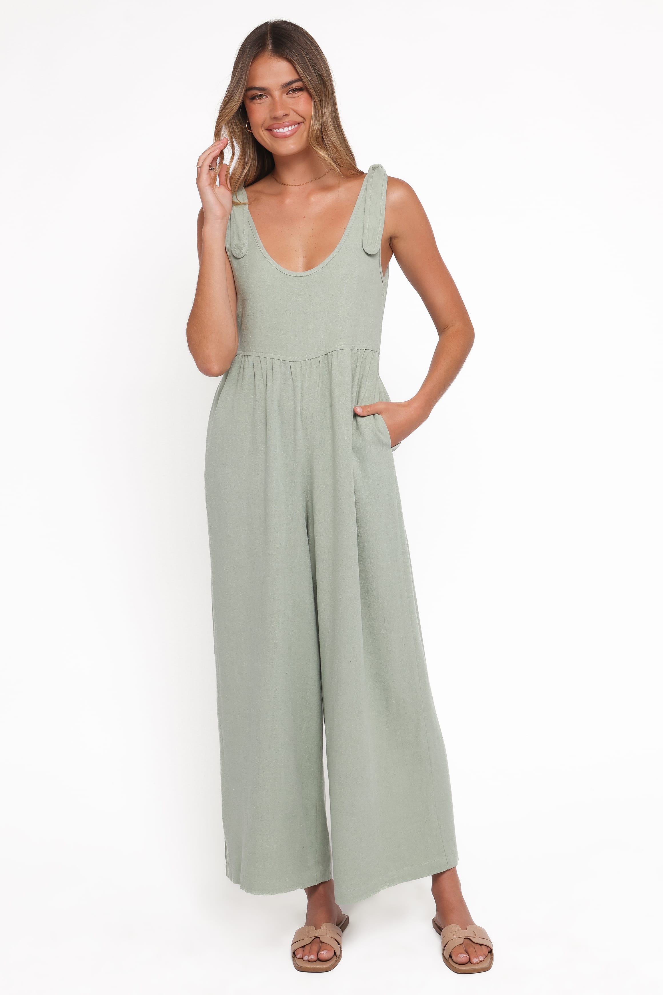 PLAYSUITS Ayla Linen Jumpsuit - Sage