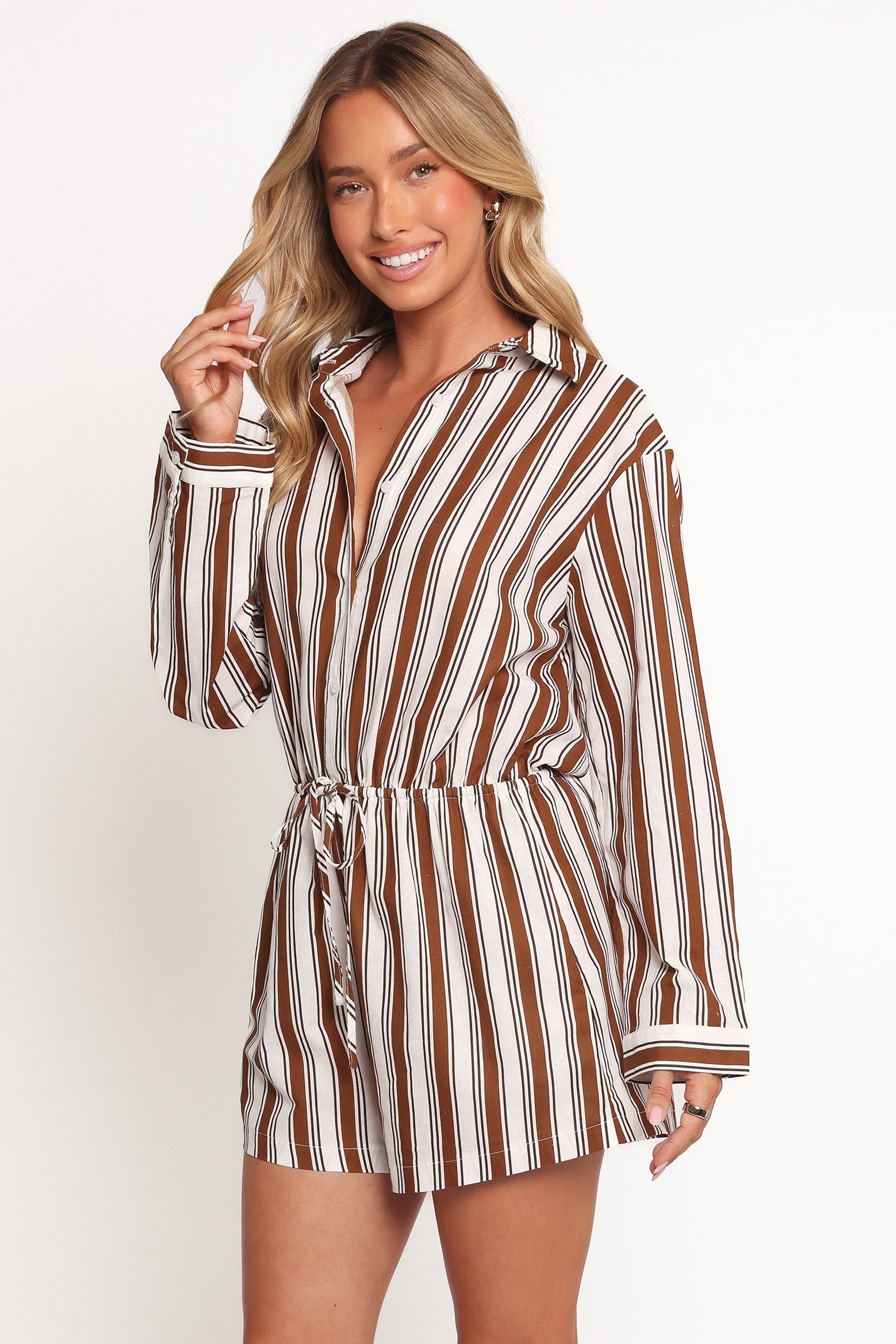 PLAYSUITS Beau Long Sleeve Playsuit - Chocolate Stripe