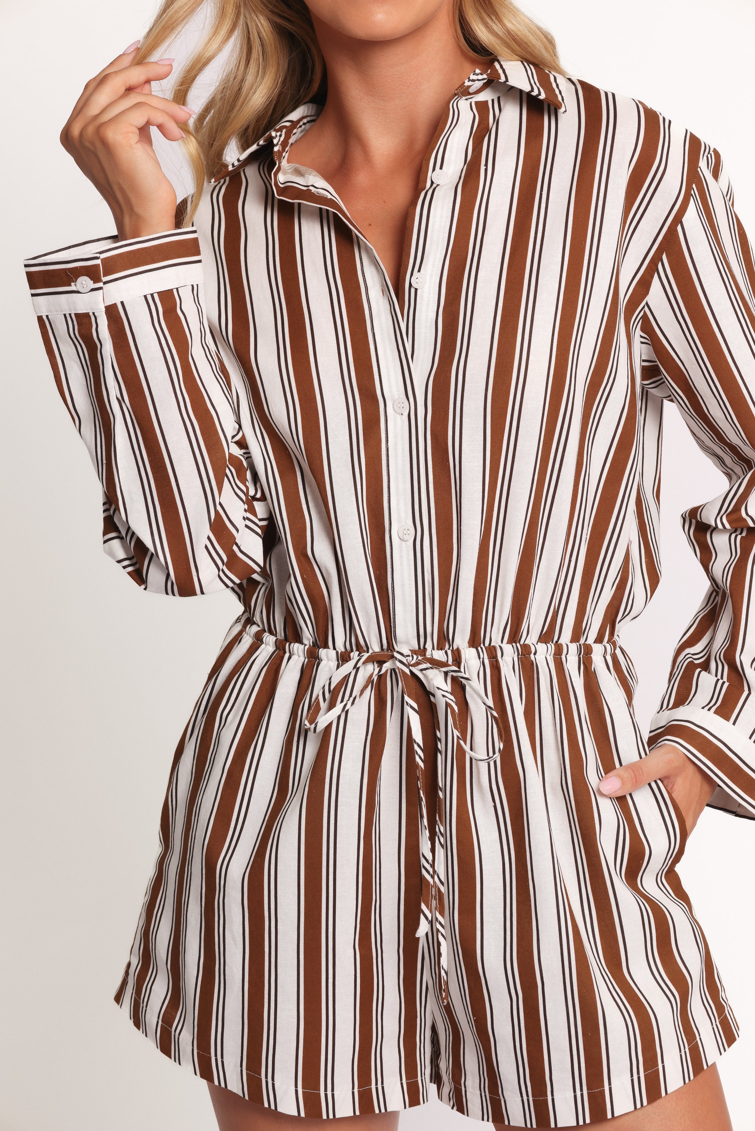 PLAYSUITS Beau Long Sleeve Playsuit - Chocolate Stripe