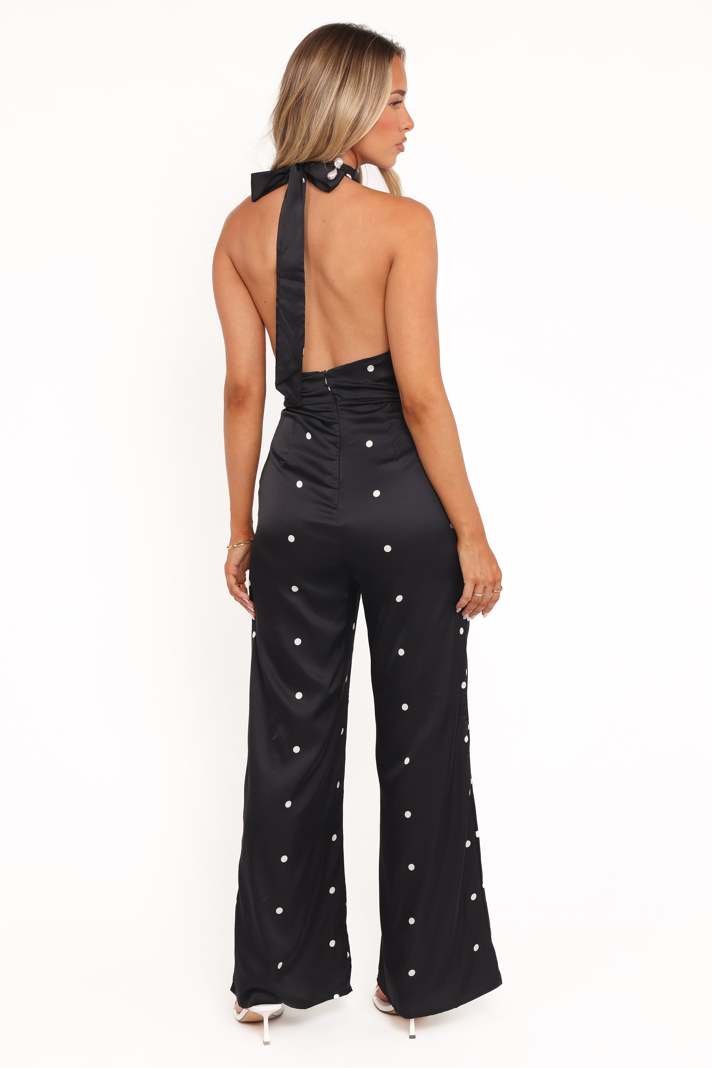 PLAYSUITS Bentley Halterneck Jumpsuit - Black Polka Dot