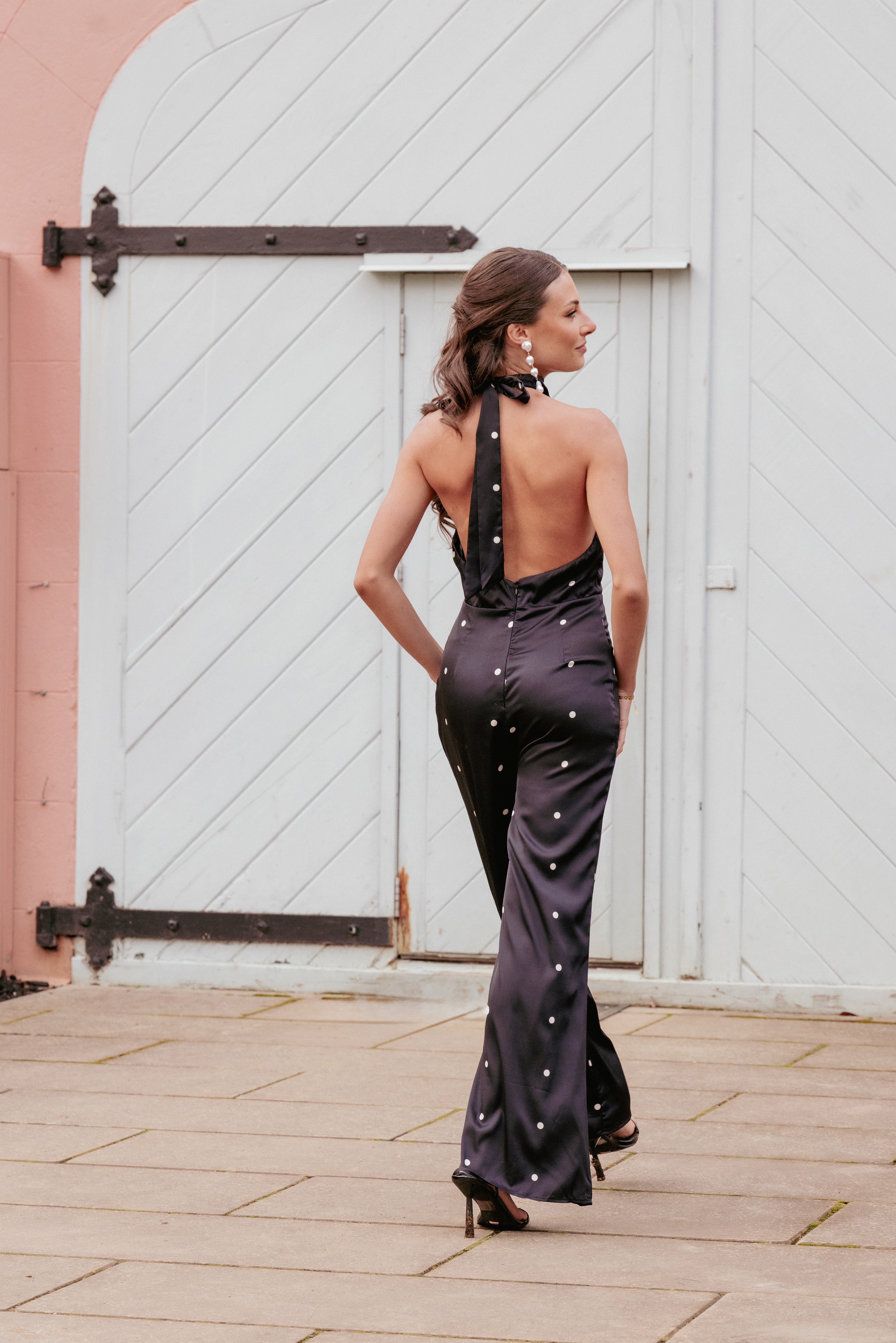 PLAYSUITS Bentley Halterneck Jumpsuit - Black Polka Dot