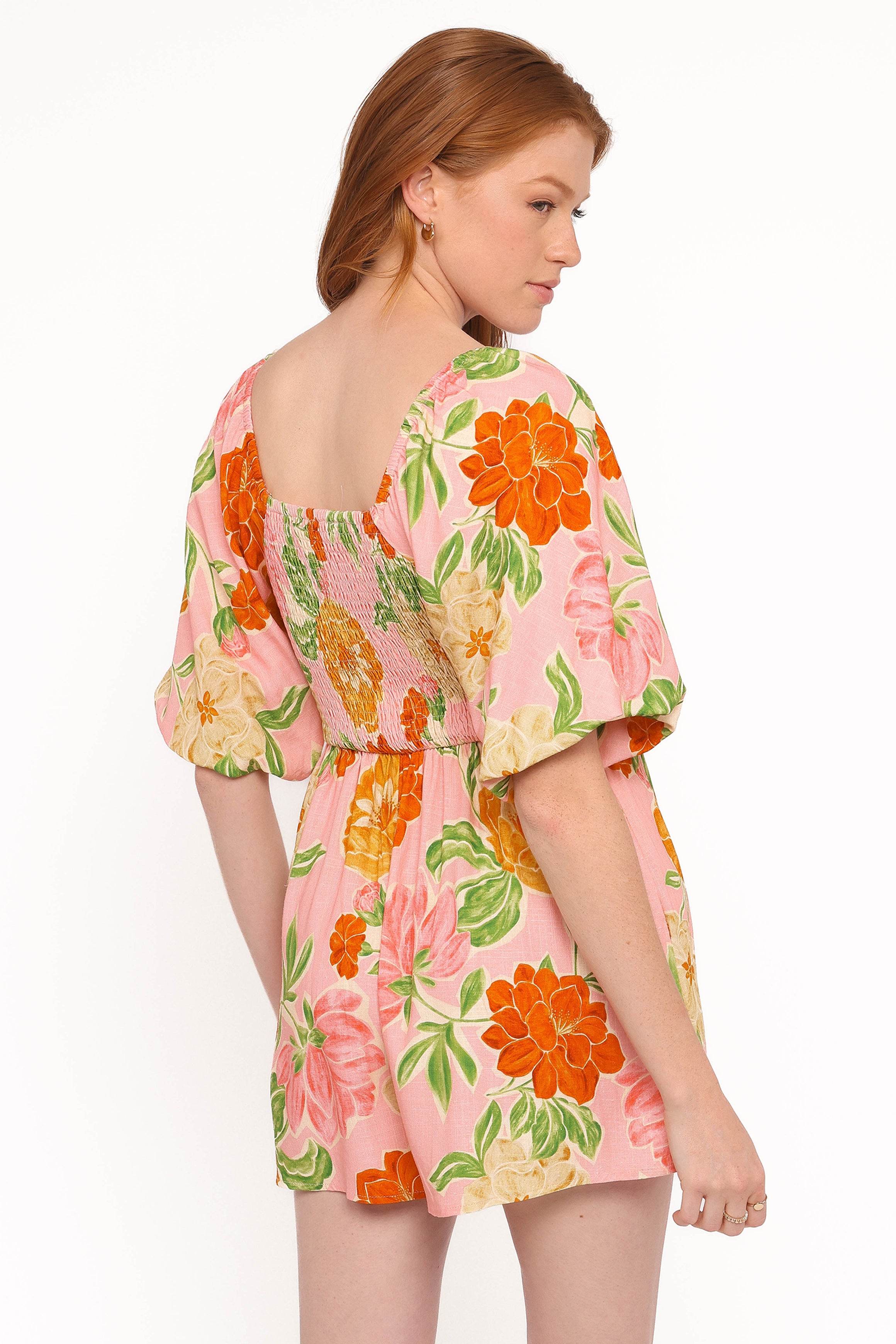 PLAYSUITS Blaire Puff Sleeve Playsuit - Pink Floral