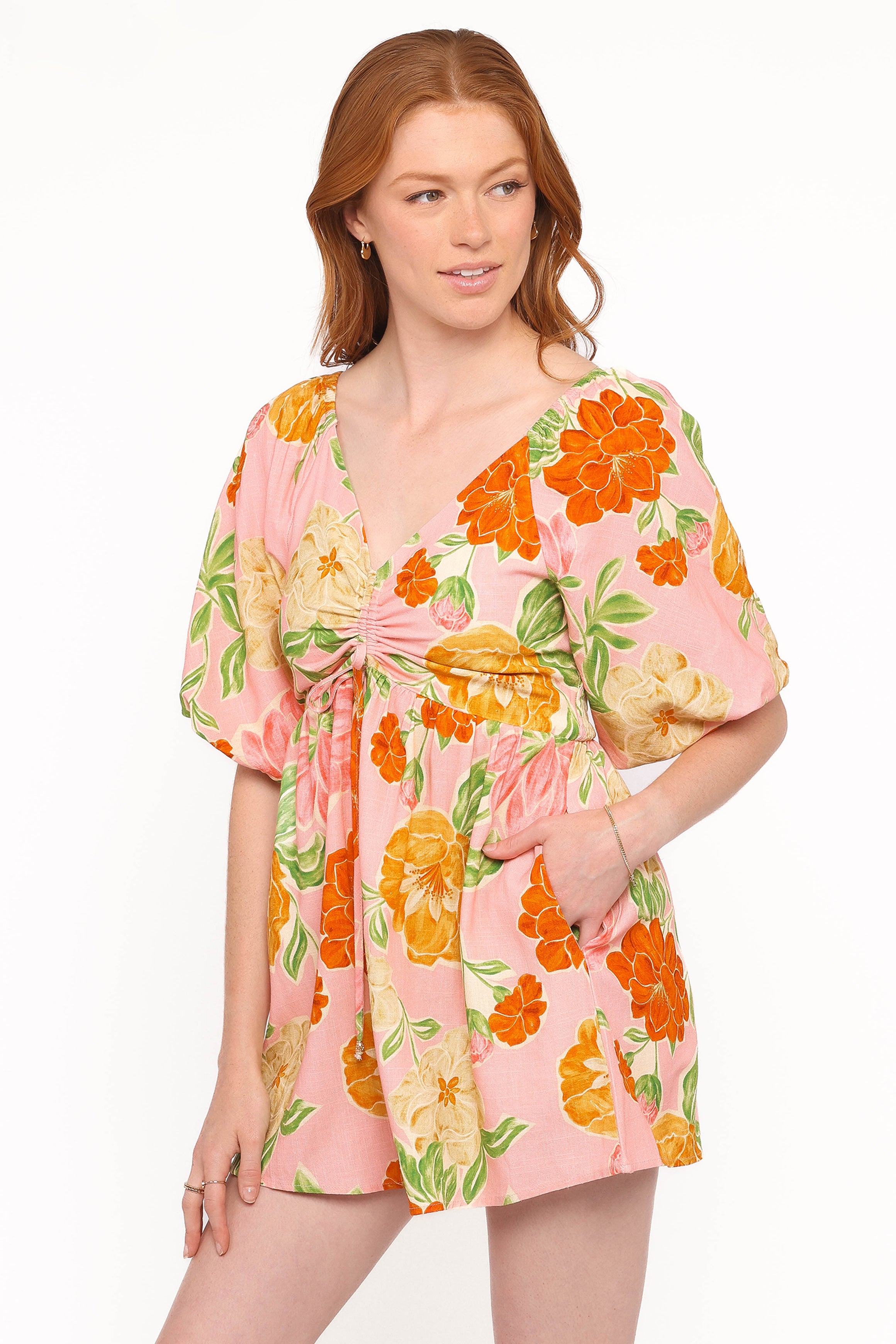 PLAYSUITS Blaire Puff Sleeve Playsuit - Pink Floral