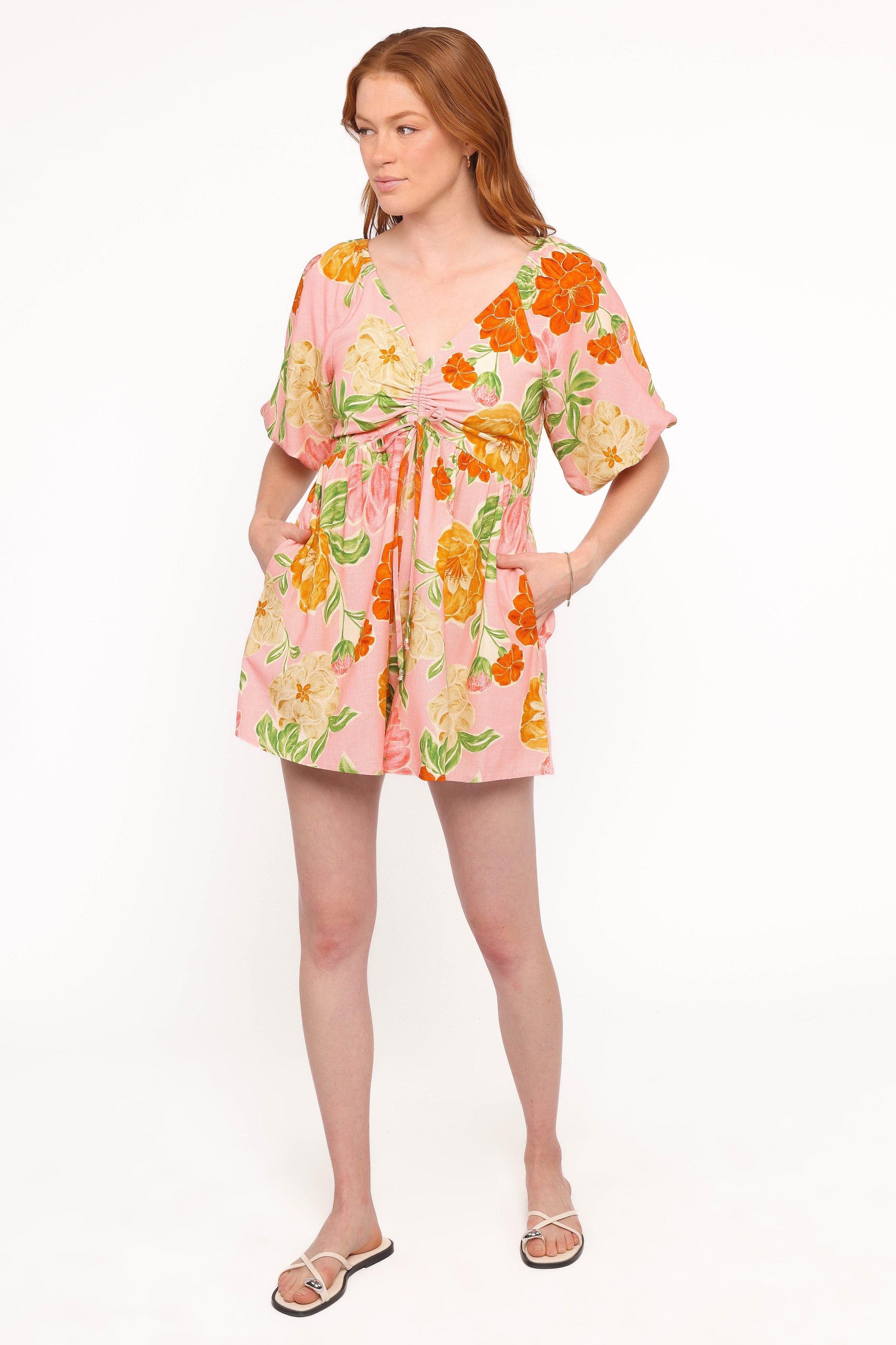 PLAYSUITS Blaire Puff Sleeve Playsuit - Pink Floral