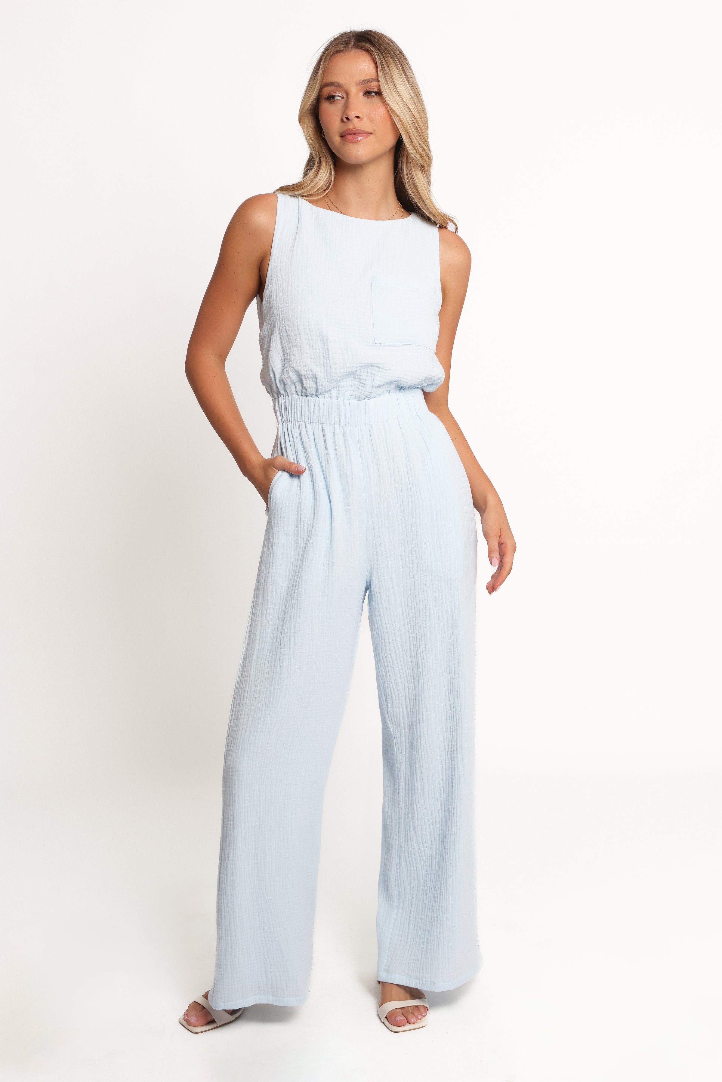 PLAYSUITS Brenna Cotton Jumpsuit - Pale Blue