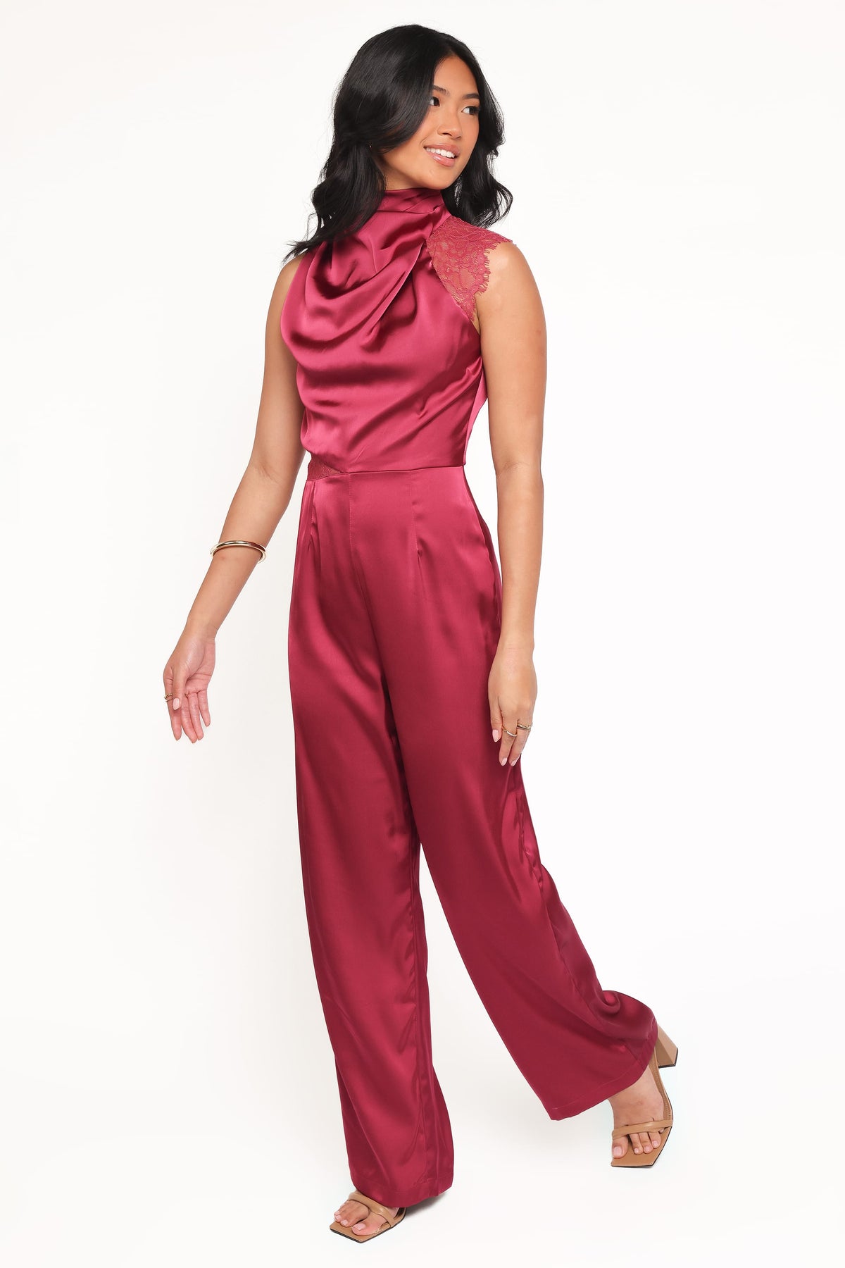 PLAYSUITS Brinley One Shoulder Jumpsuit - Berry