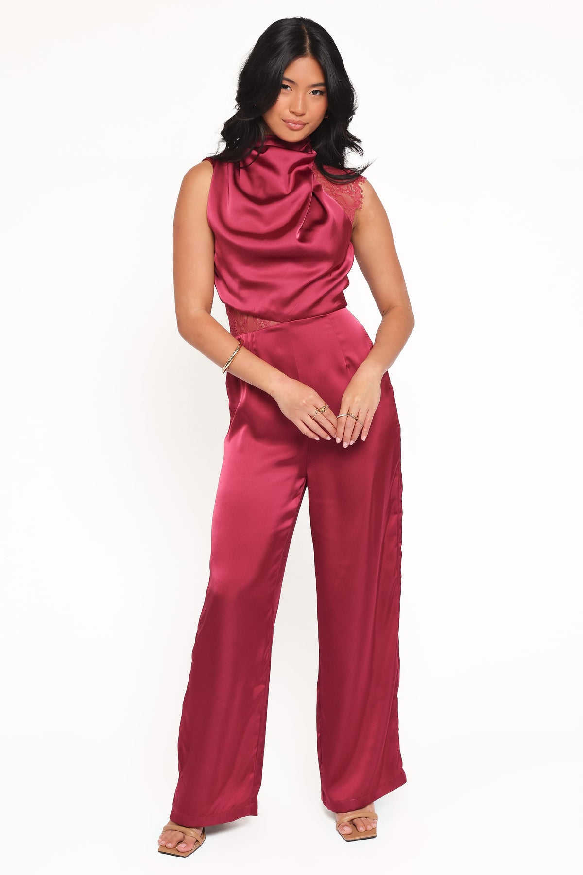 PLAYSUITS Brinley One Shoulder Jumpsuit - Berry
