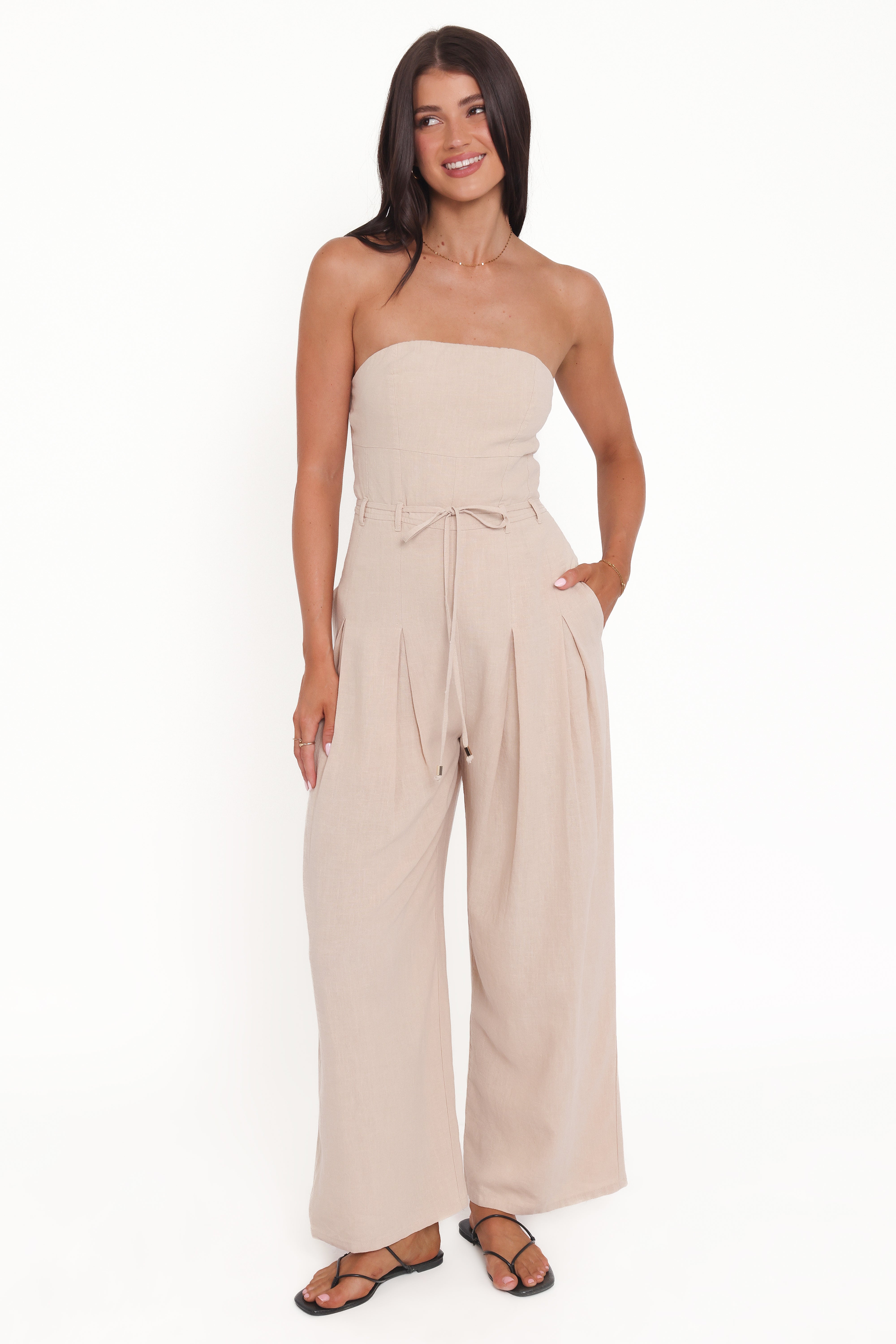 PLAYSUITS @Calliope Tie Waist Jumpsuit - Wheat