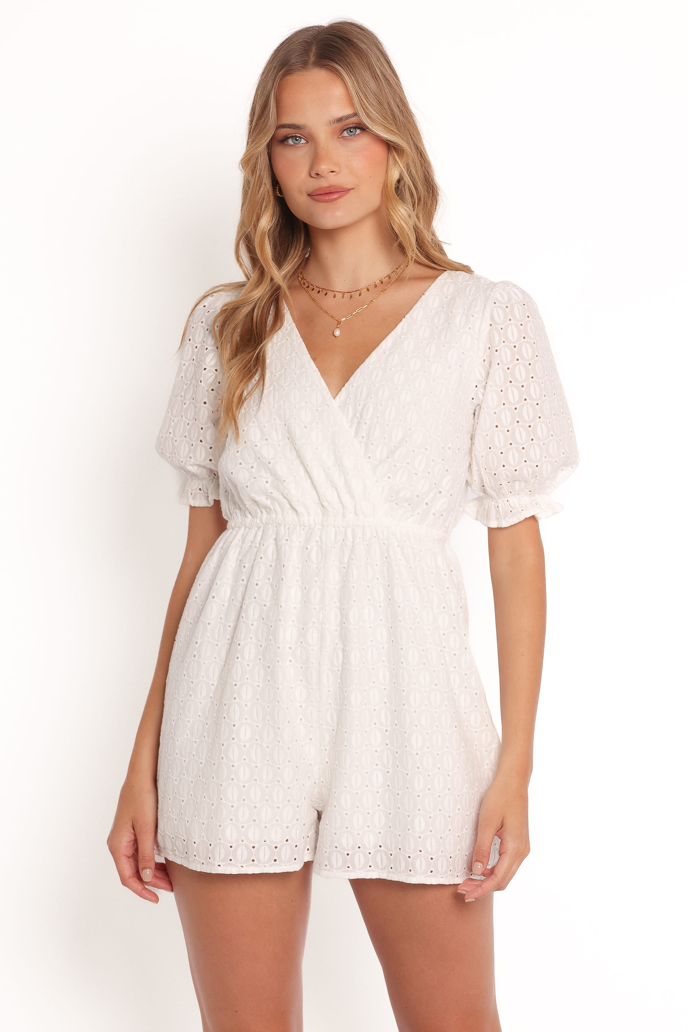PLAYSUITS Charlsie Puff Sleeve Playsuit - White