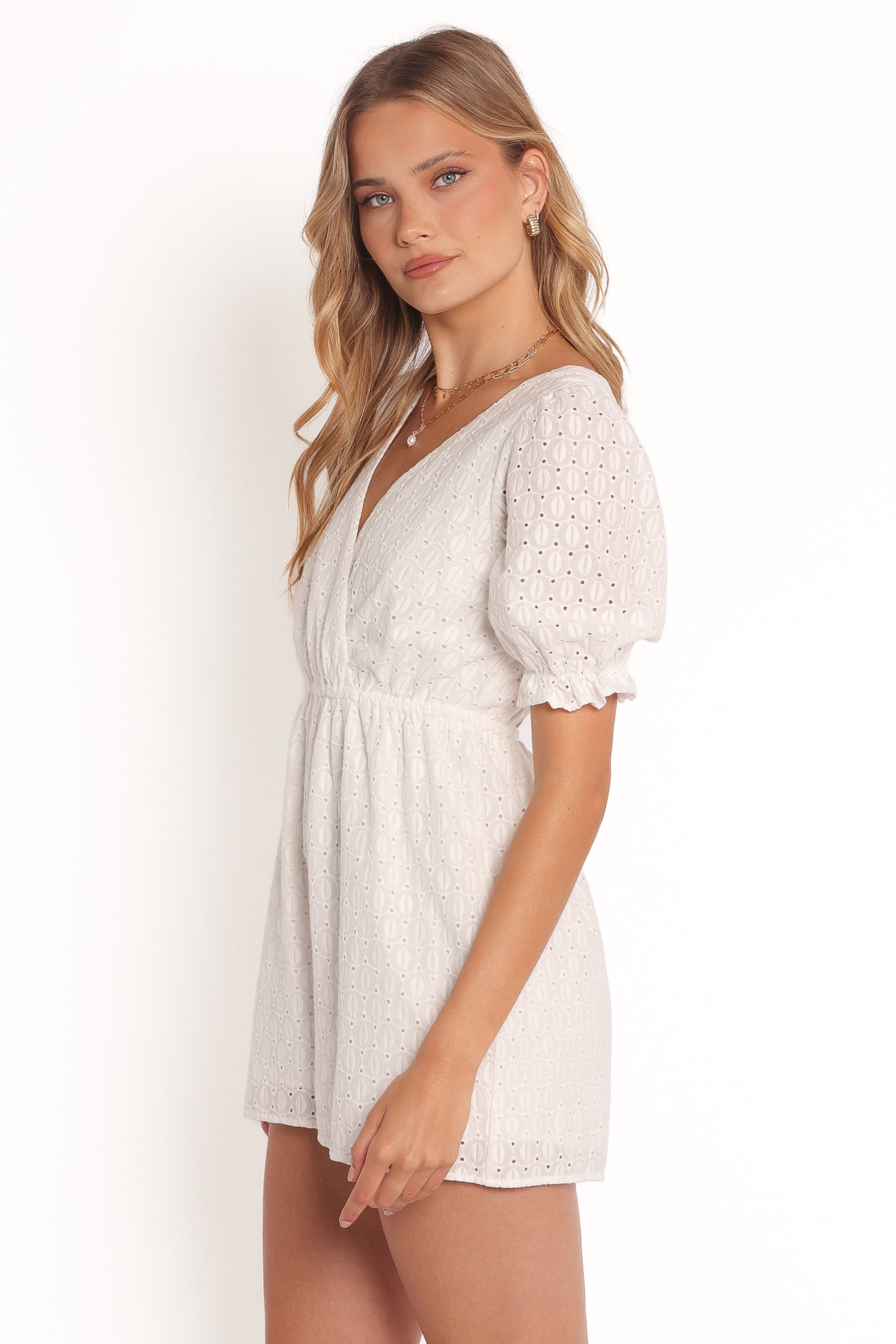 PLAYSUITS Charlsie Puff Sleeve Playsuit - White