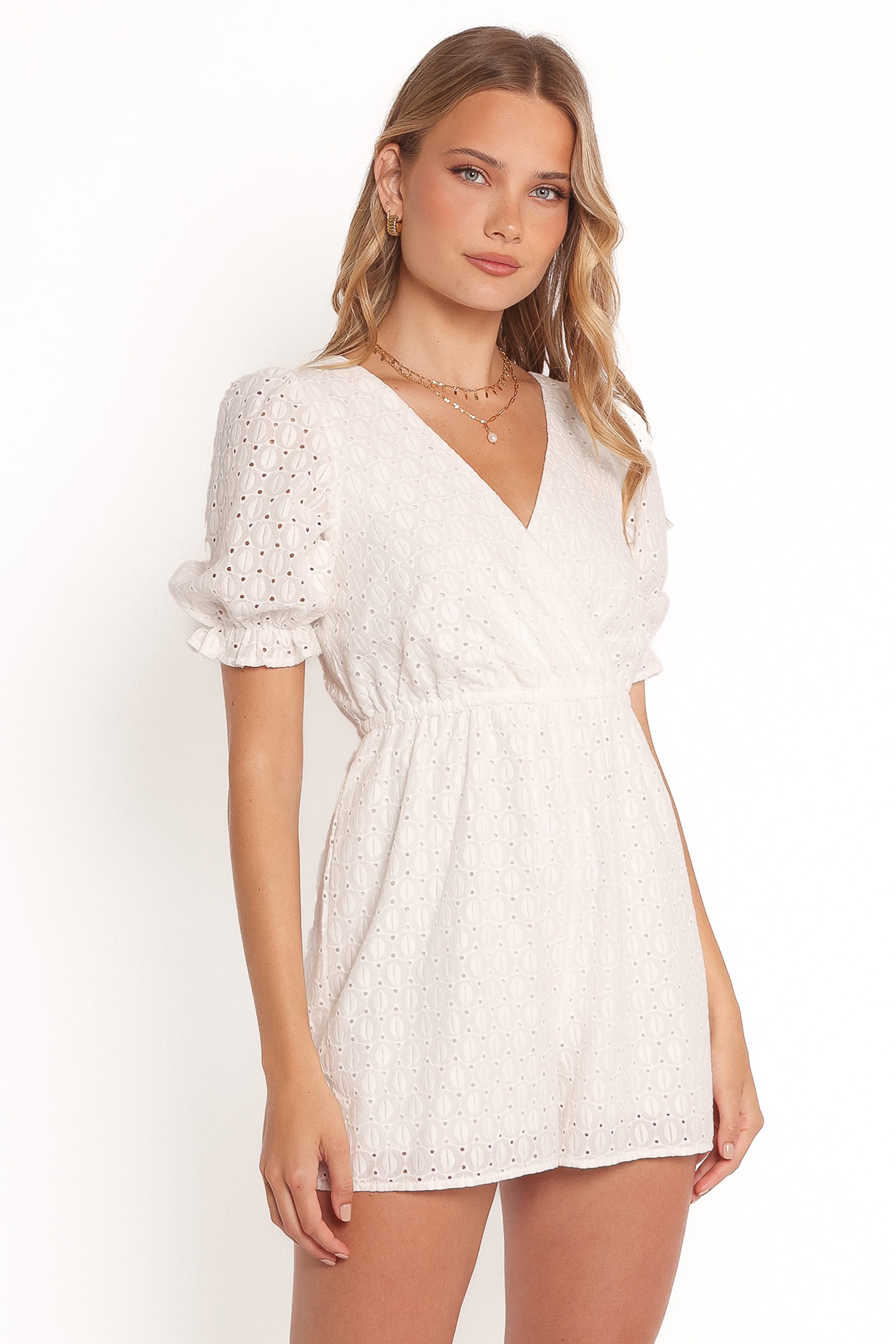 PLAYSUITS Charlsie Puff Sleeve Playsuit - White
