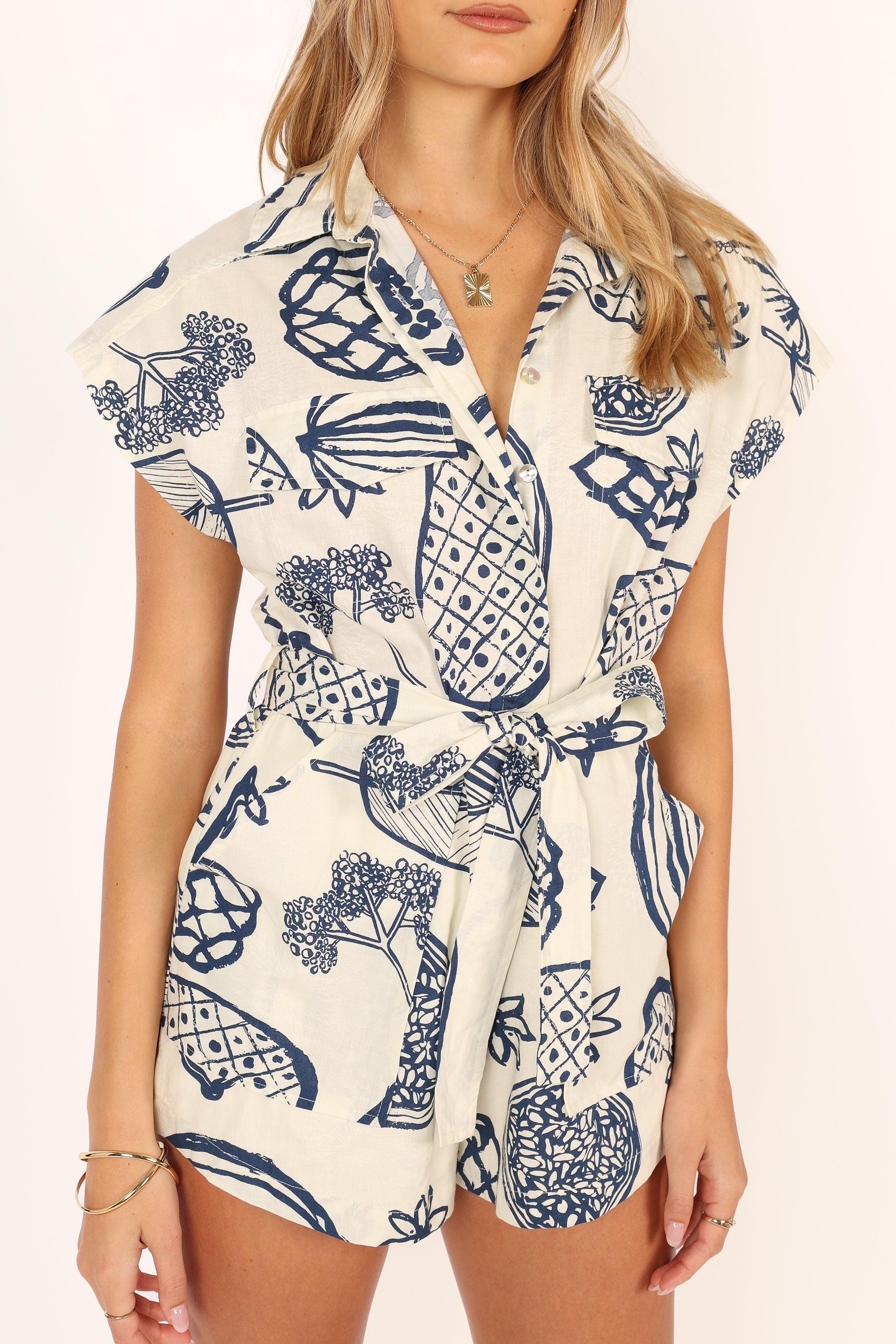 PLAYSUITS @Georgina Tie Waist Playsuit - Navy