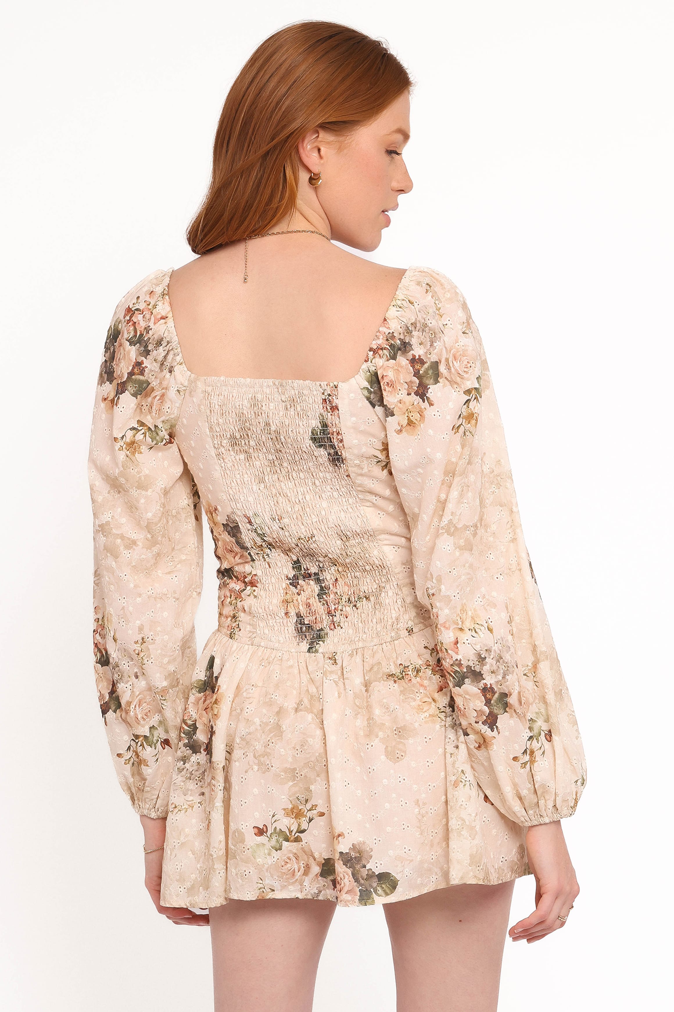 PLAYSUITS Greta Long Sleeve Romper - Beige Floral