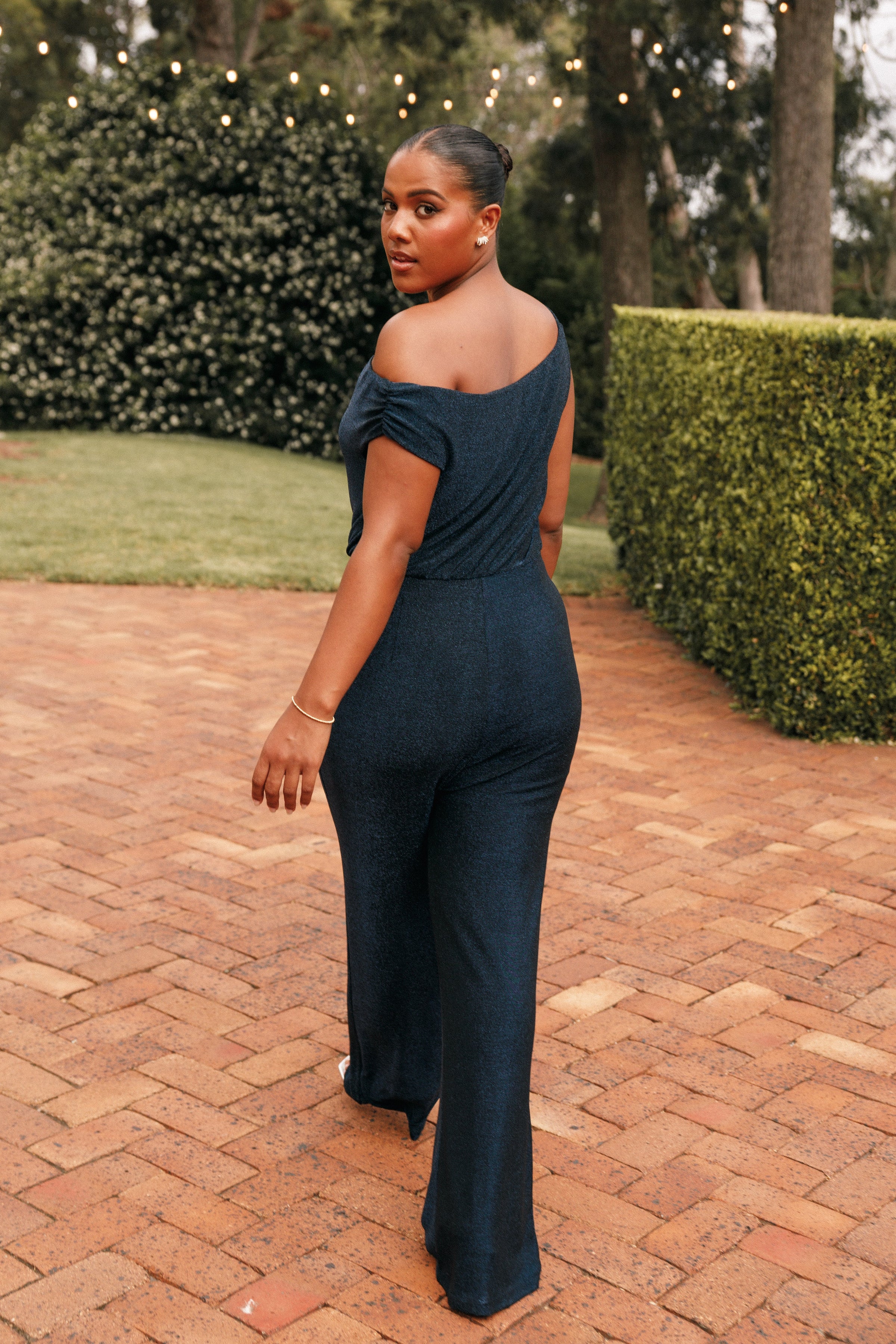 PLAYSUITS Heather One Shoulder Jumpsuit - Navy