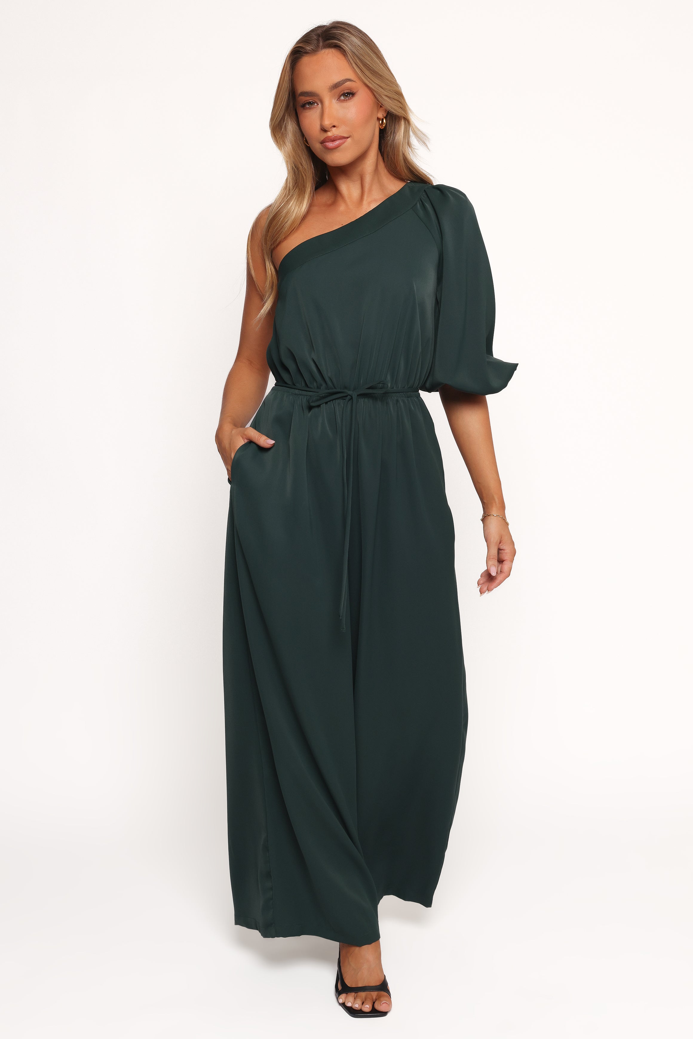 PLAYSUITS Hedda One Shoulder Jumpsuit - Emerald