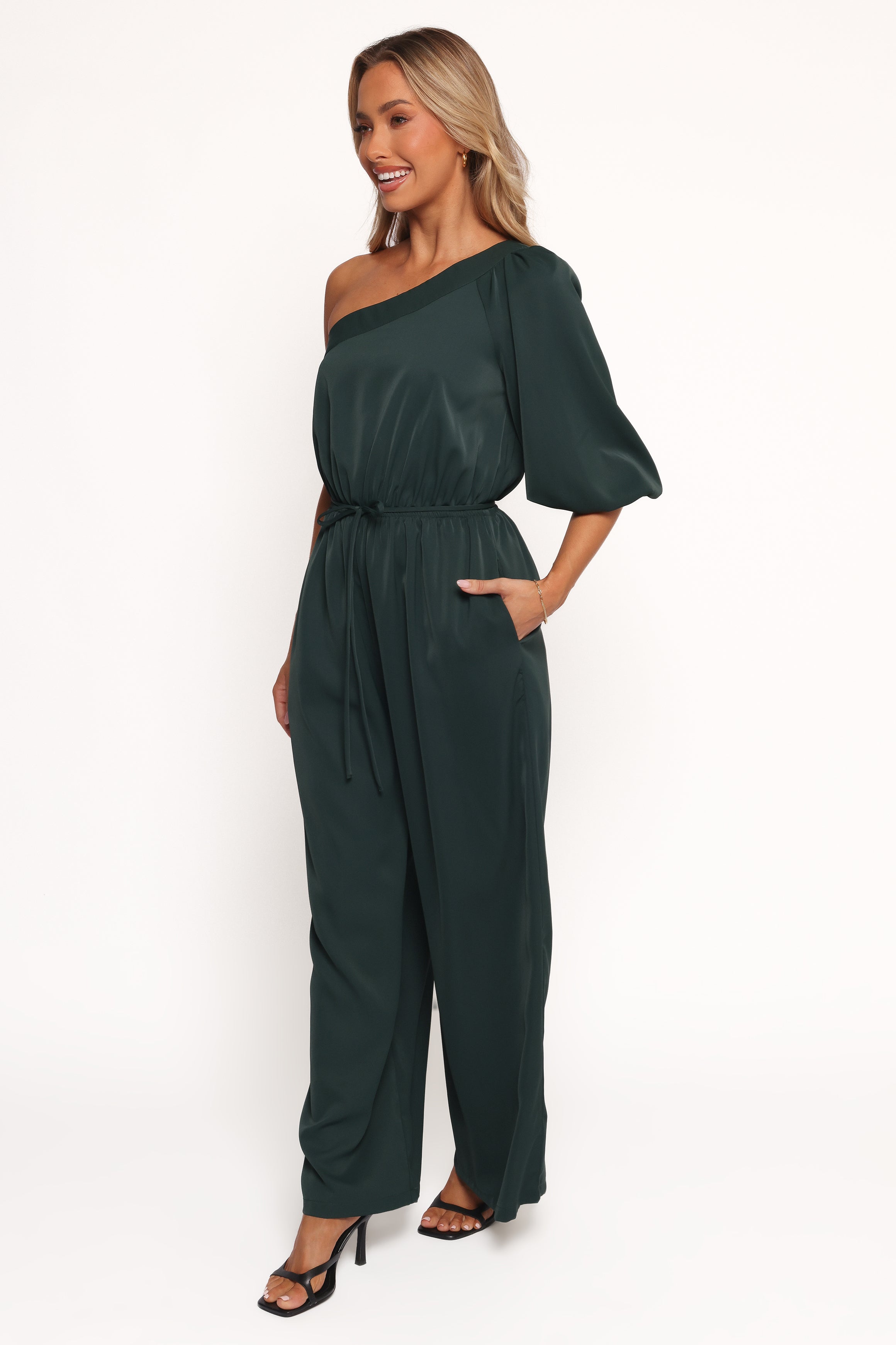 PLAYSUITS Hedda One Shoulder Jumpsuit - Emerald
