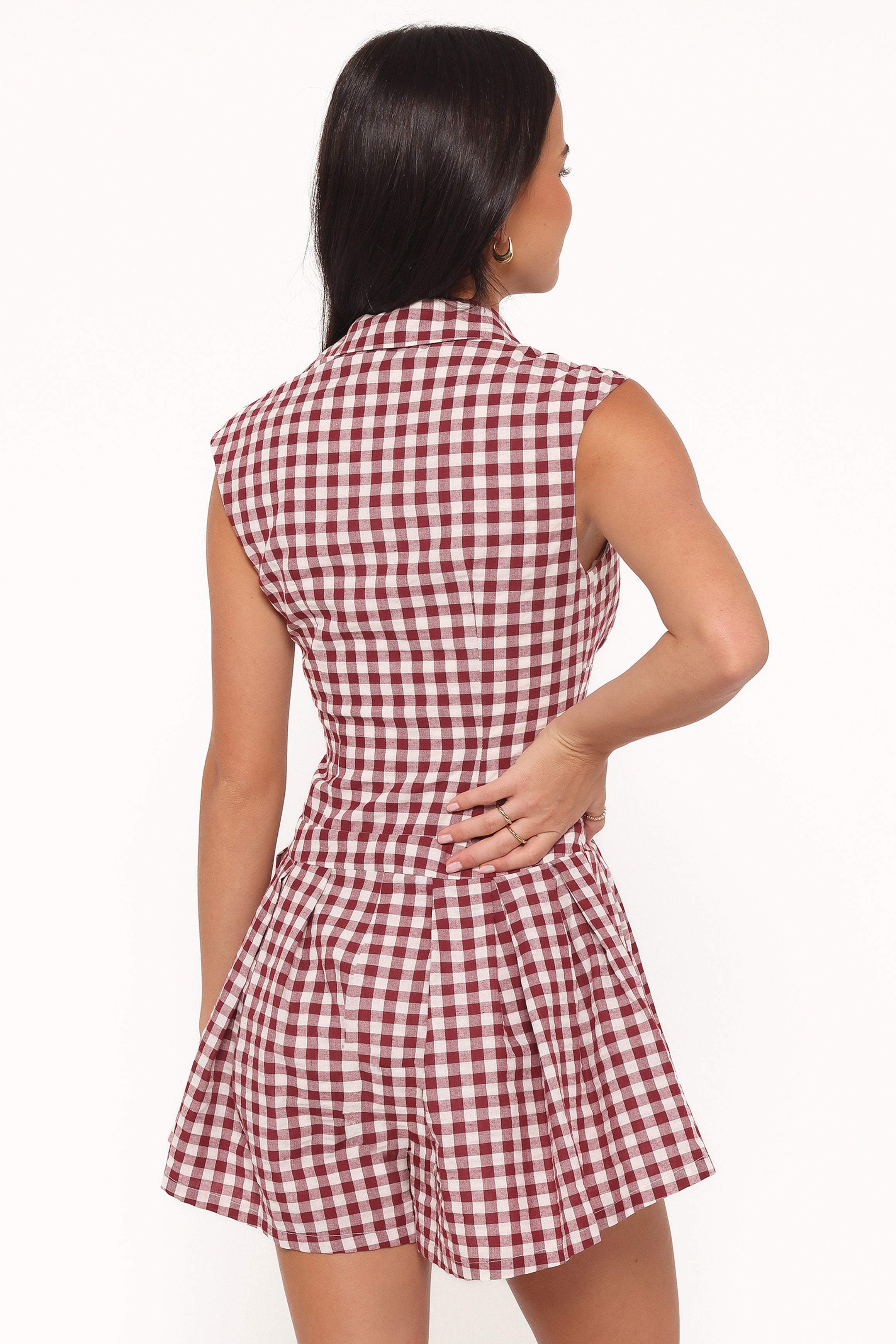 PLAYSUITS Helen Button Front Playsuit - Burgundy Gingham