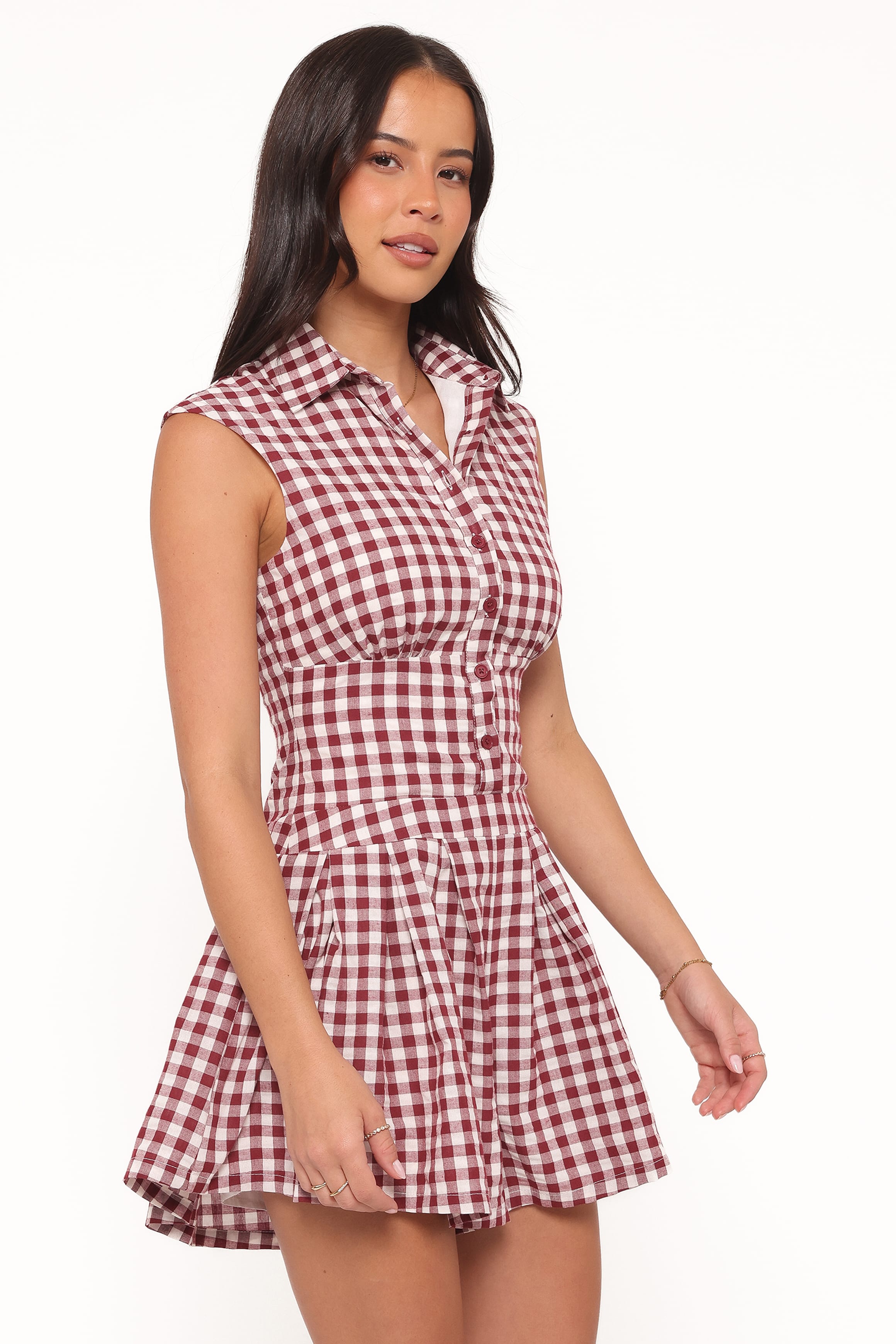 PLAYSUITS Helen Button Front Playsuit - Burgundy Gingham