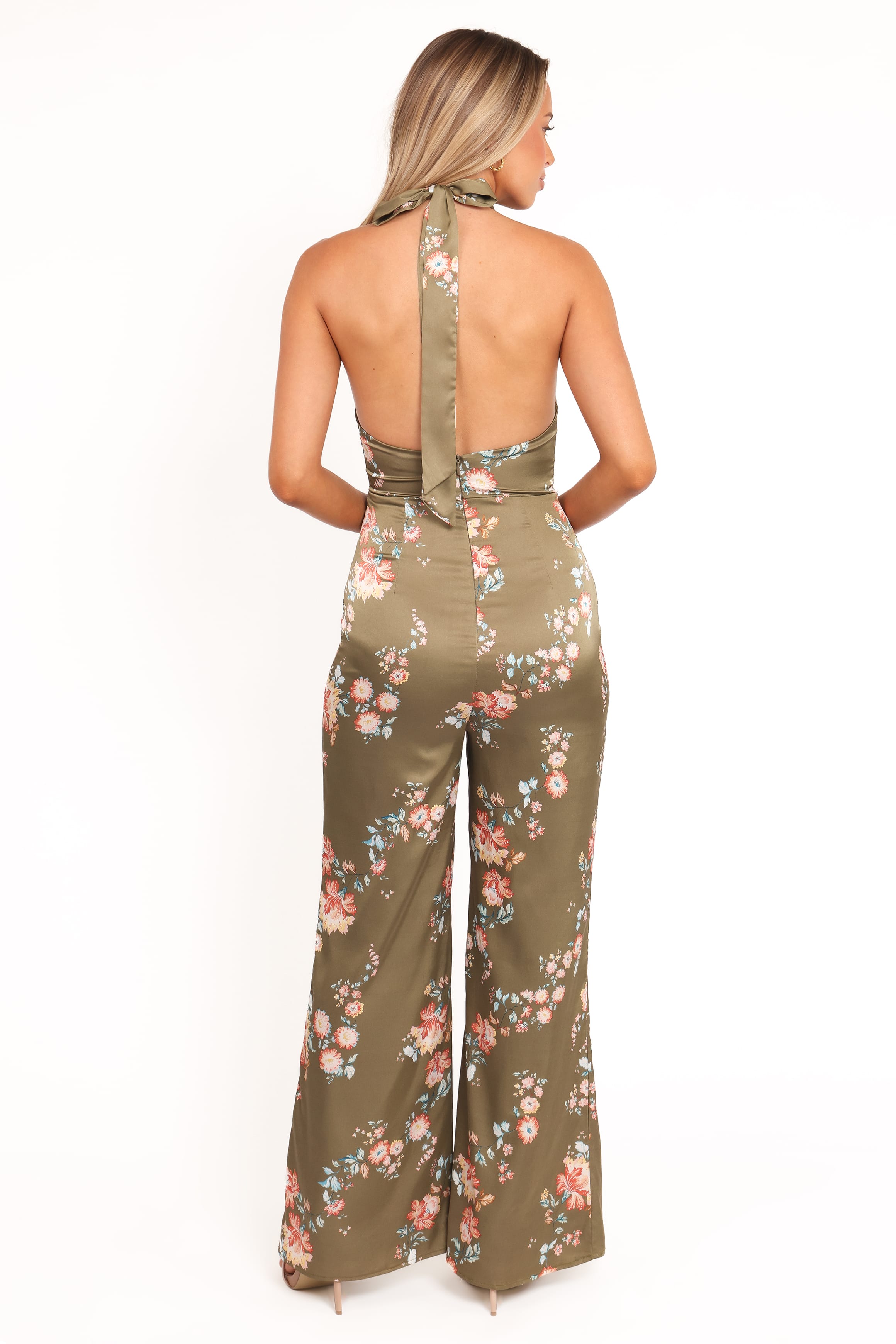 PLAYSUITS Holly Halterneck Jumpsuit - Olive Floral