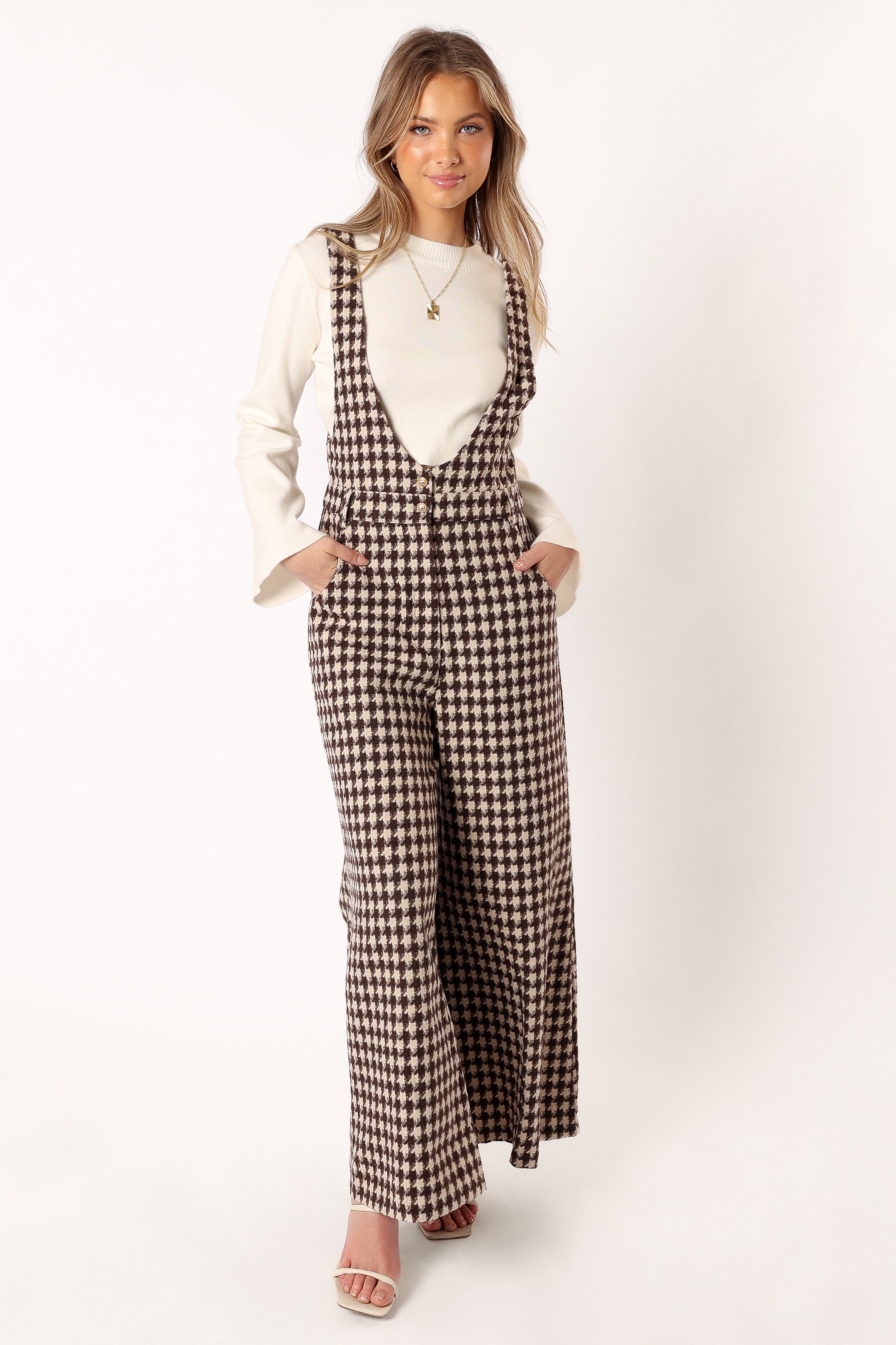 PLAYSUITS @Jackson Jumpsuit - Tan Houndstooth