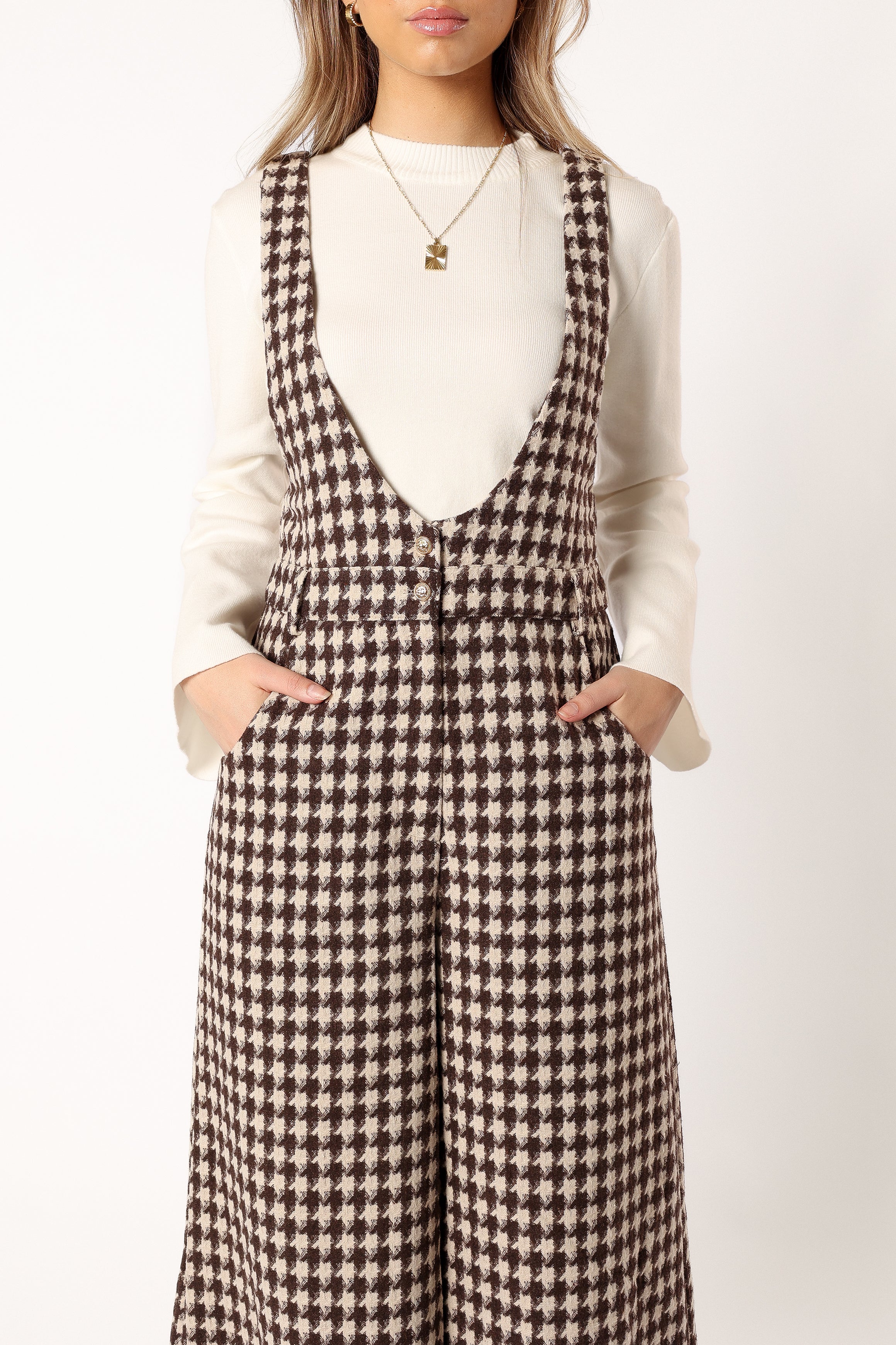 PLAYSUITS @Jackson Jumpsuit - Tan Houndstooth