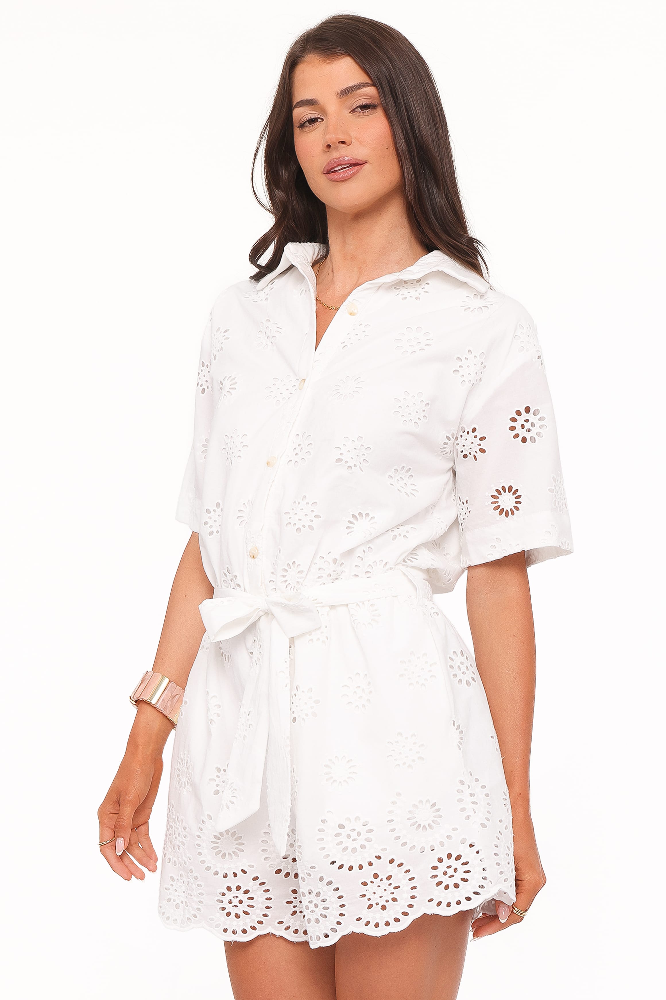 PLAYSUITS @Jamie Tie Front Playsuit - White Broderie