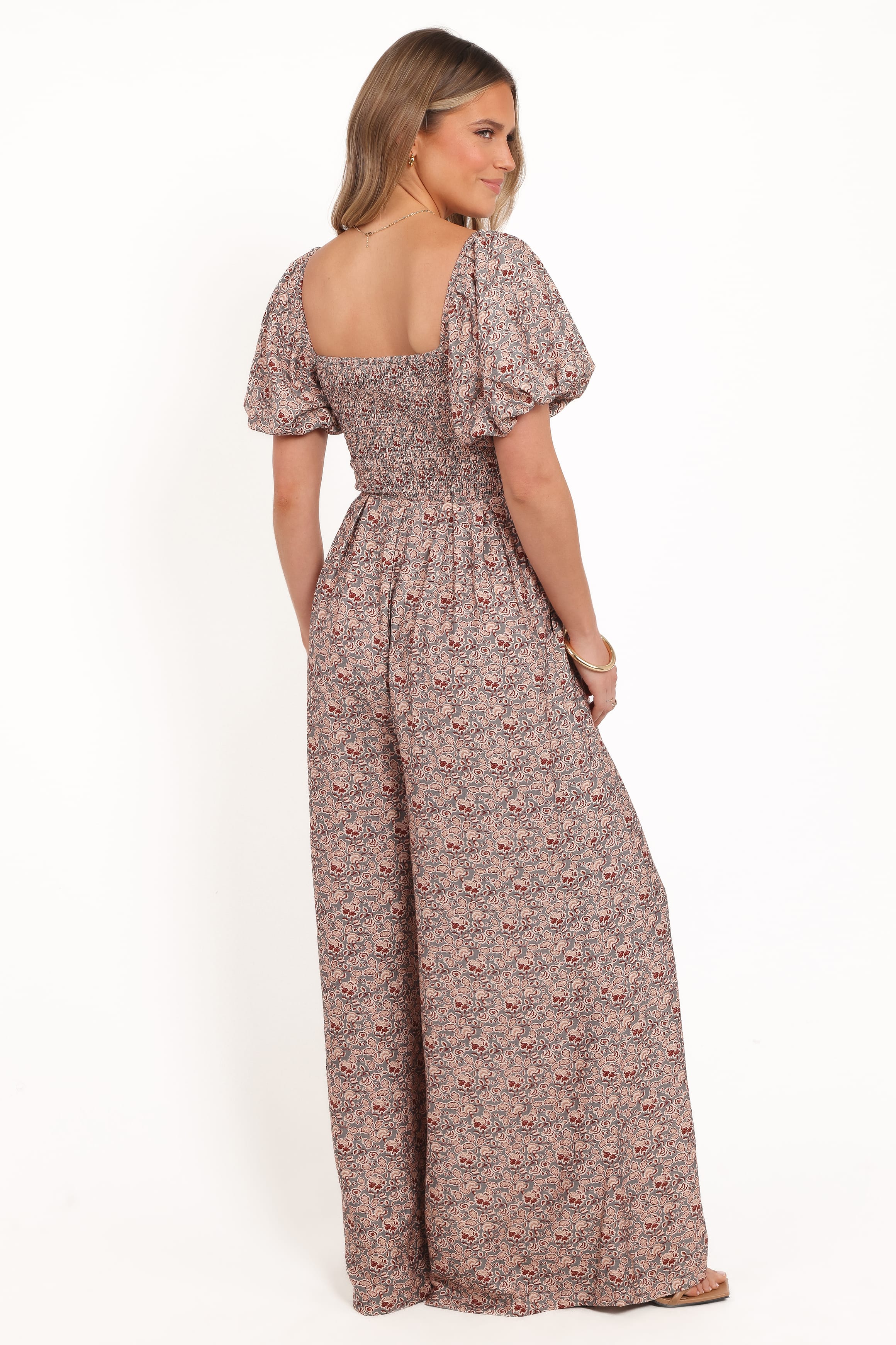 PLAYSUITS Jayda Puff Sleeve Jumpsuit - Grey Floral
