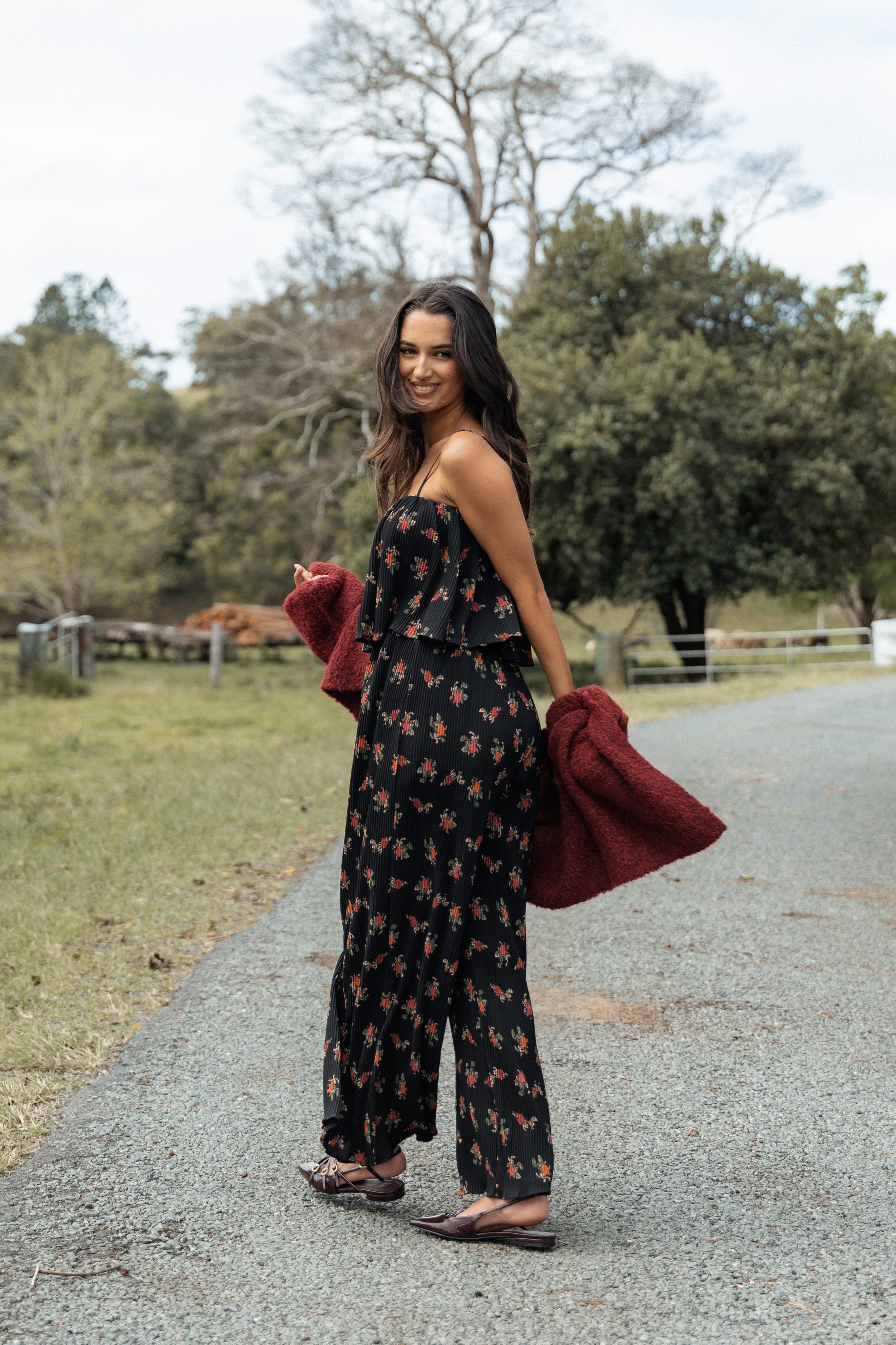 PLAYSUITS Jillian Plisse Jumpsuit - Black Rose