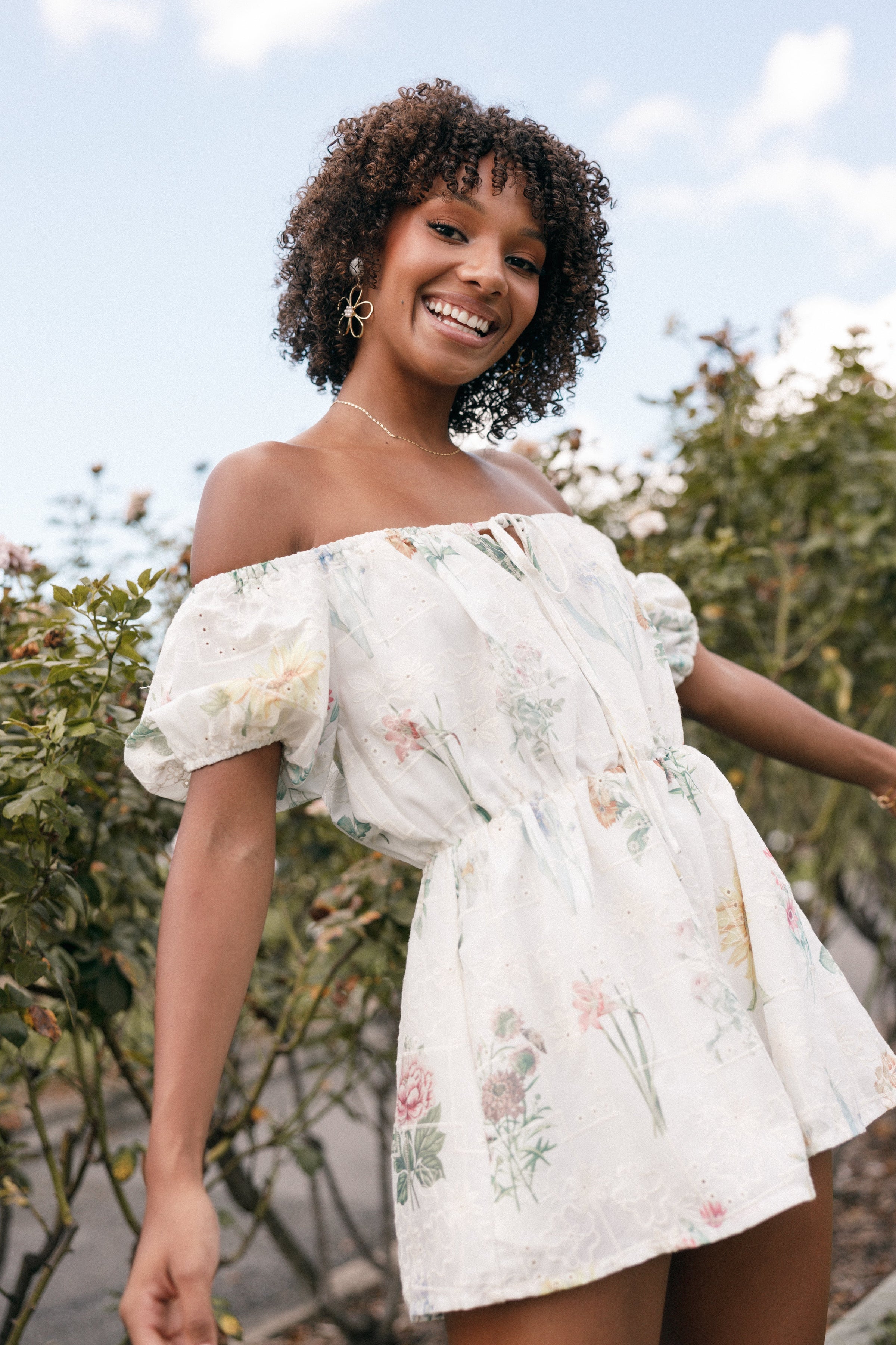 PLAYSUITS Keleigh Off Shoulder Playsuit - White Floral