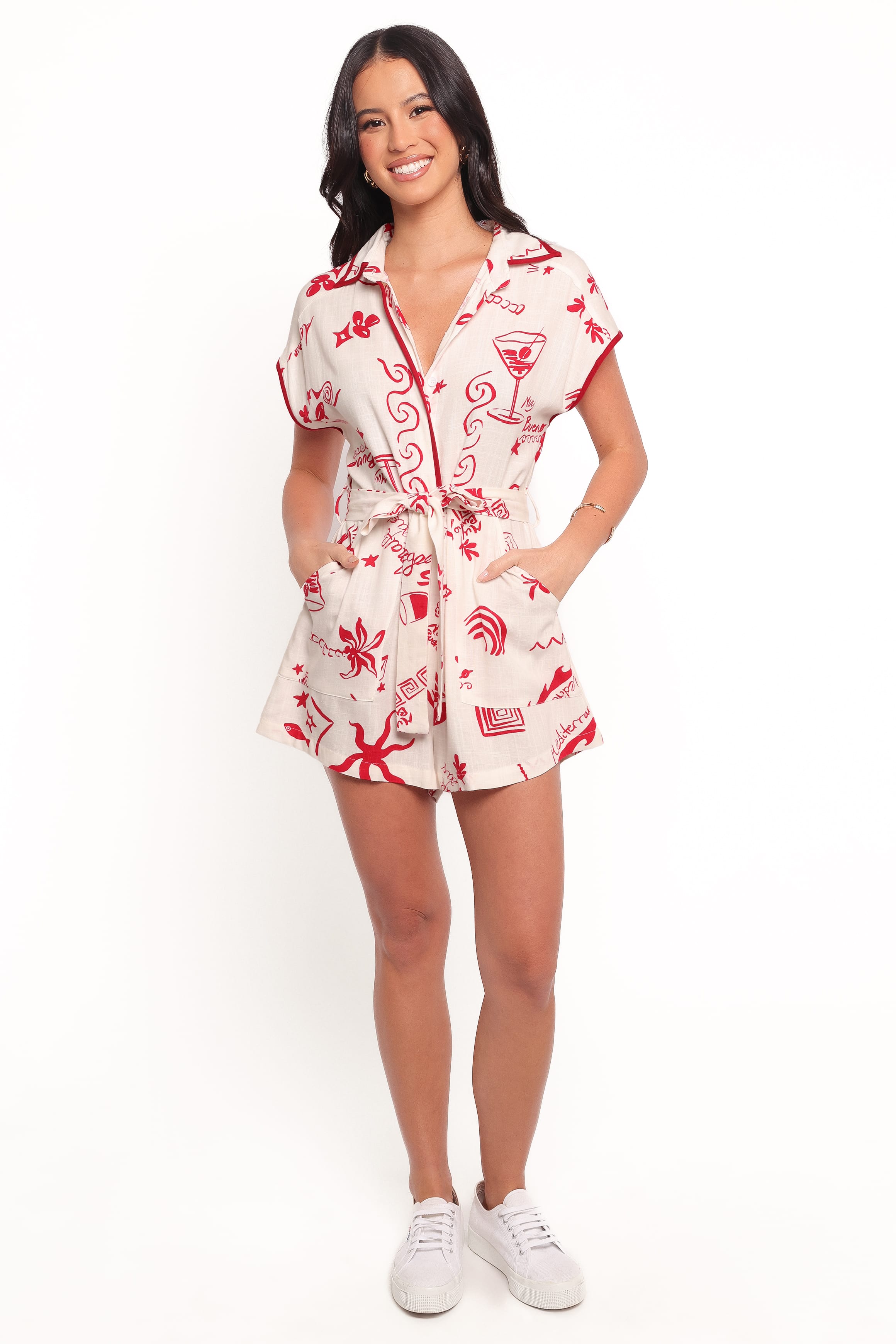 PLAYSUITS Kensie Tie Waist Playsuit - Red