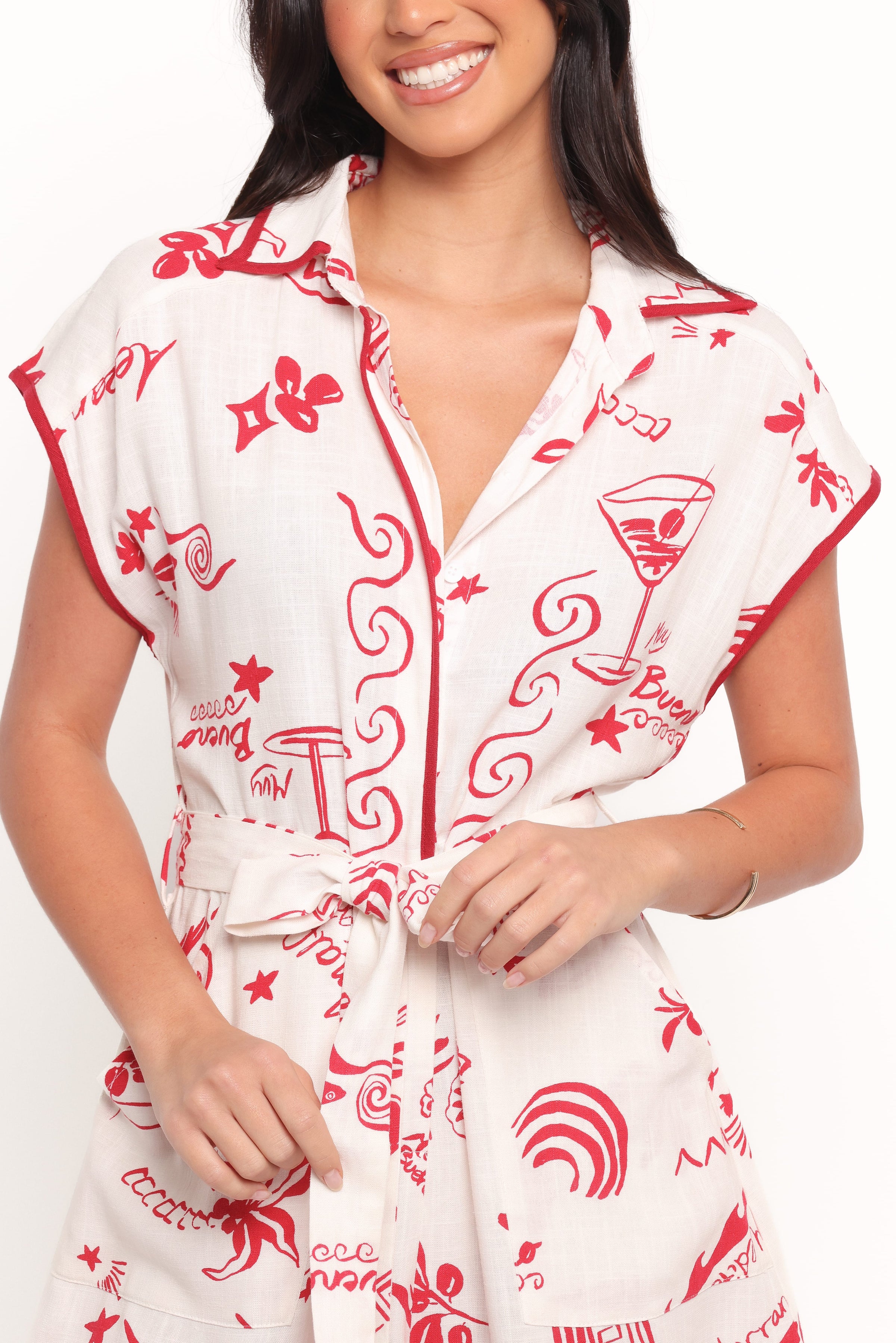 PLAYSUITS Kensie Tie Waist Playsuit - Red