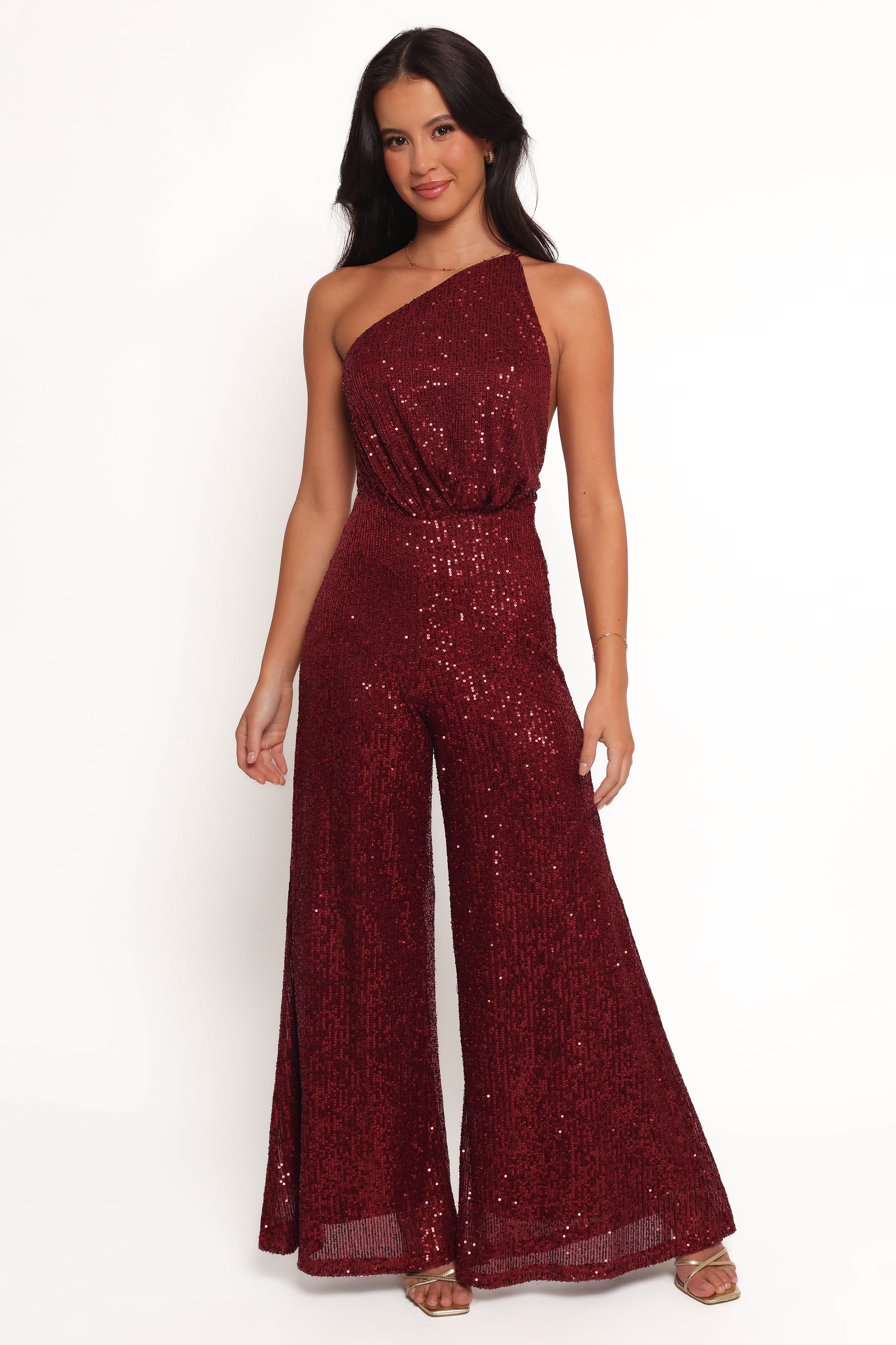 PLAYSUITS Khianna Sequin One Shoulder Jumpsuit - Red