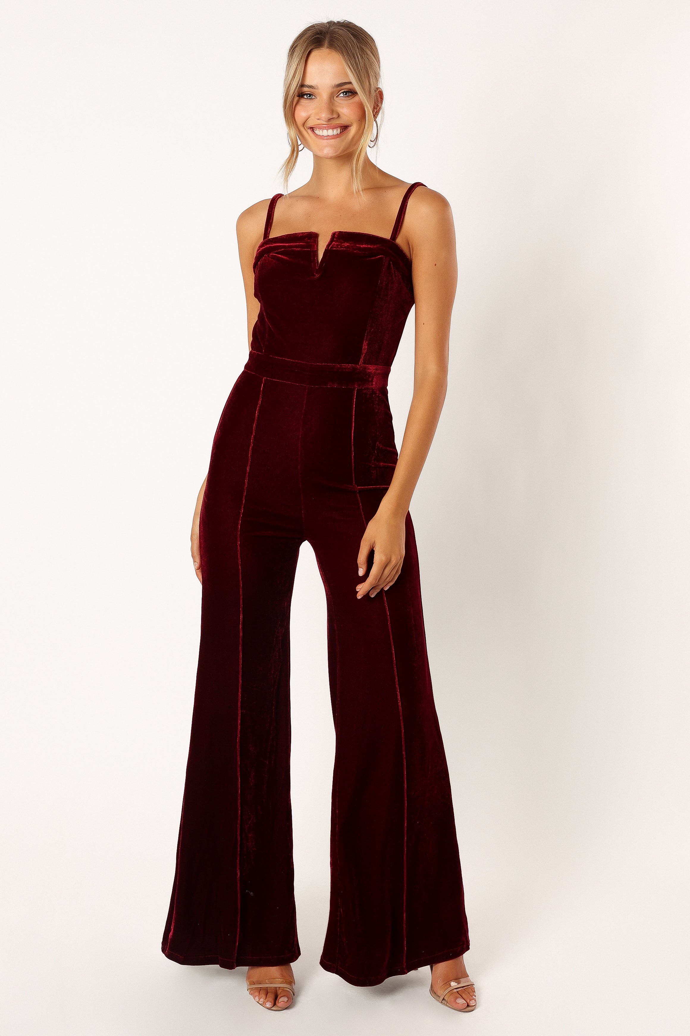 PLAYSUITS @Lexie Velvet Jumpsuit - Burgundy