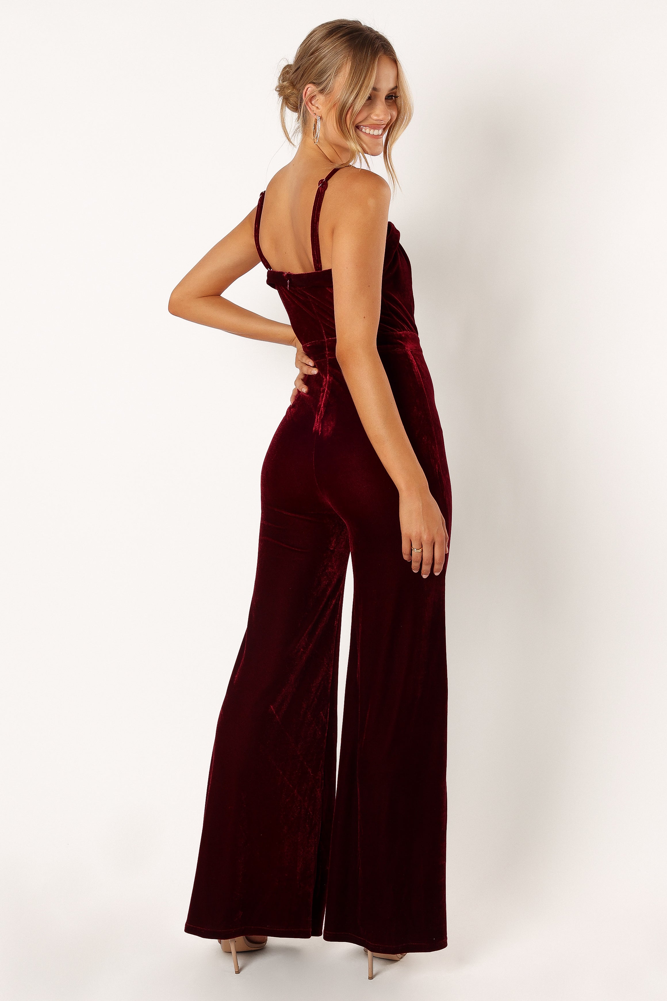 PLAYSUITS @Lexie Velvet Jumpsuit - Burgundy