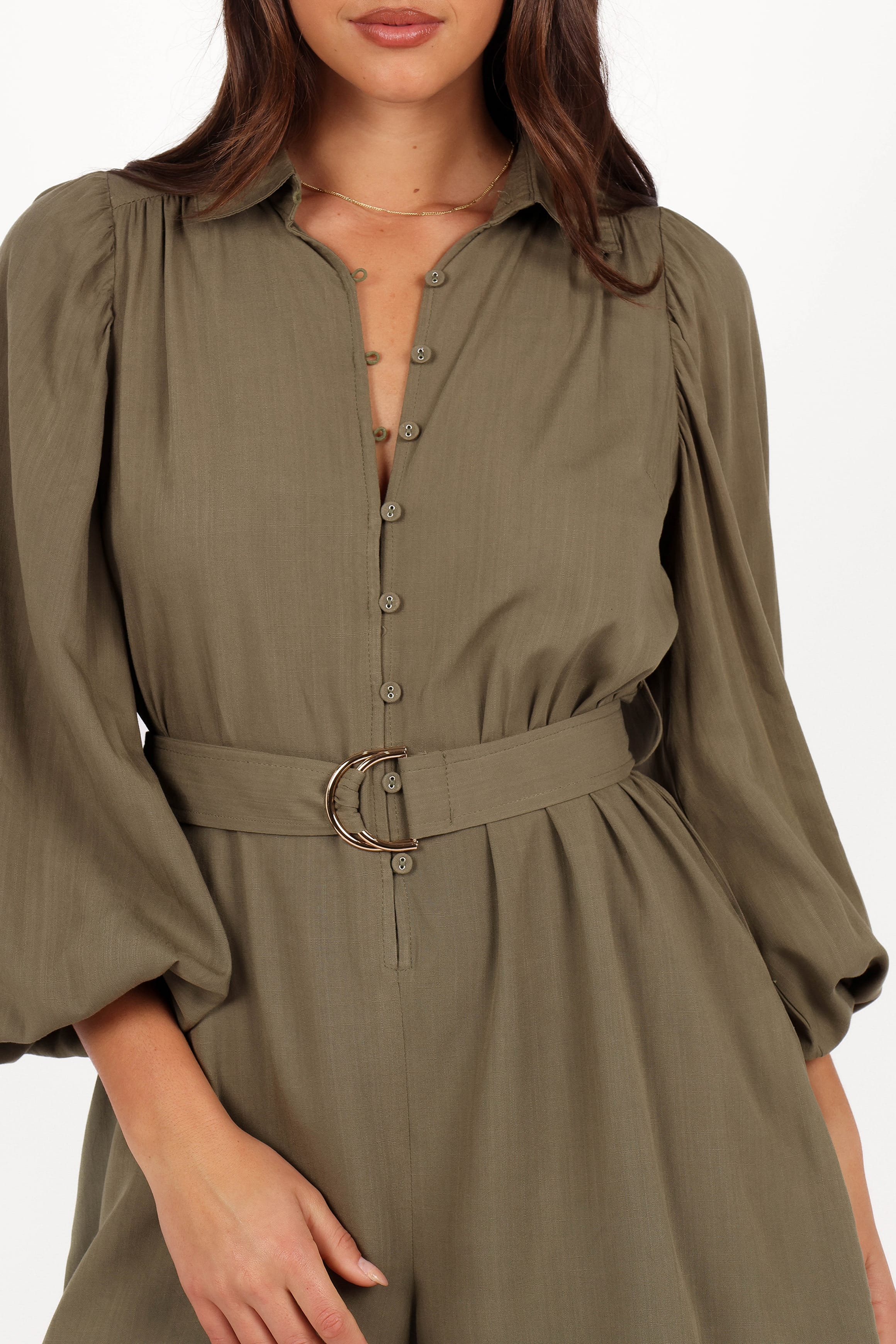 PLAYSUITS Louise Belted Romper - Khaki