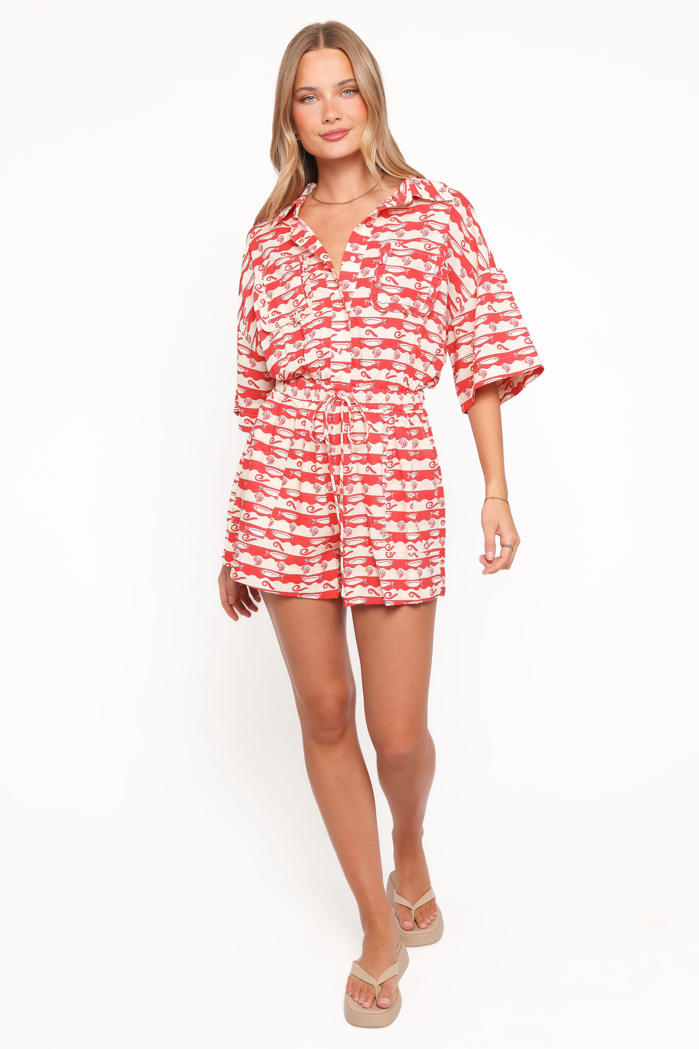PLAYSUITS Lucinda Button Front Playsuit - Sardine Print