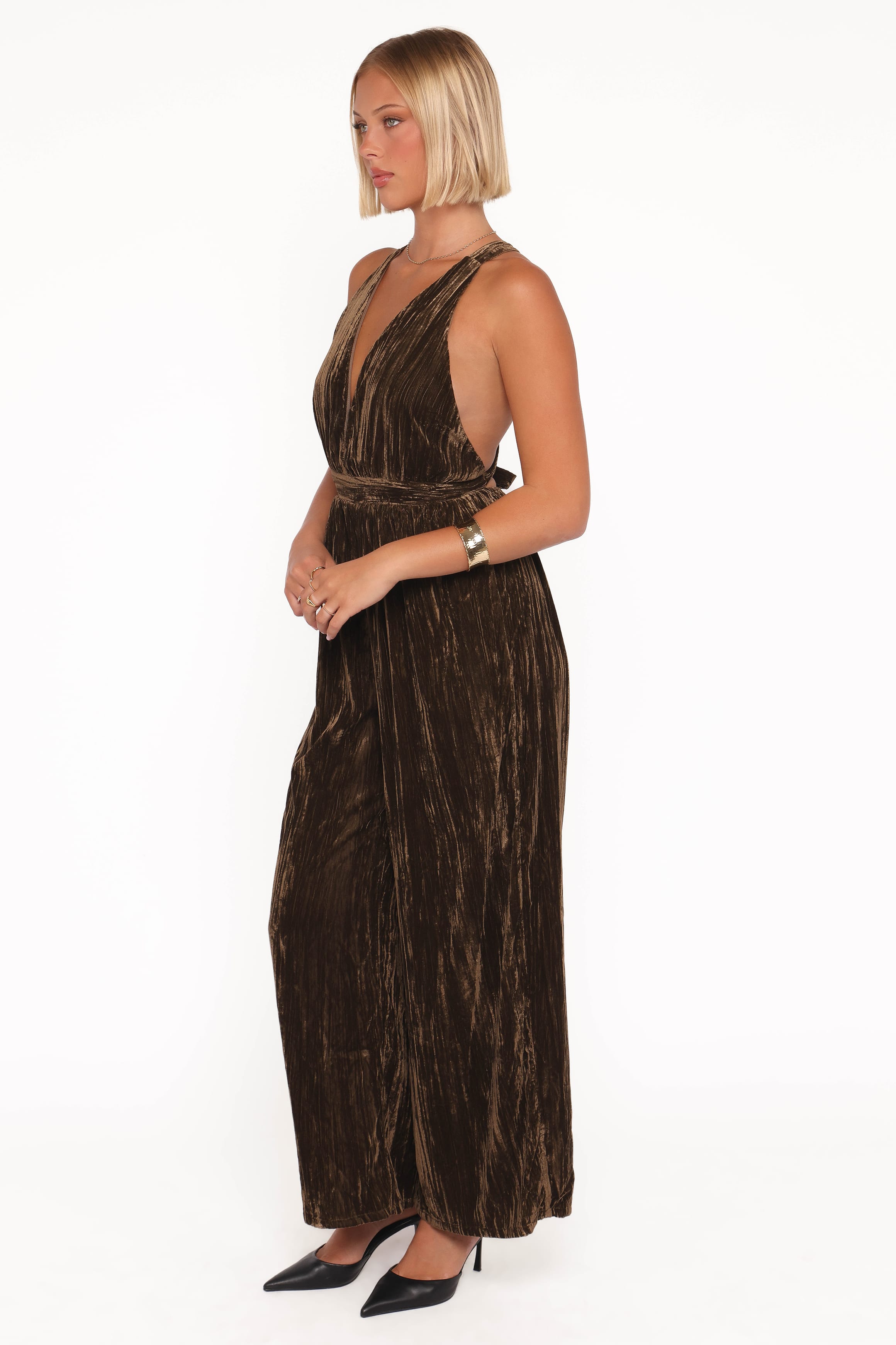 PLAYSUITS Melody Velvet Jumpsuit - Mocha Olive