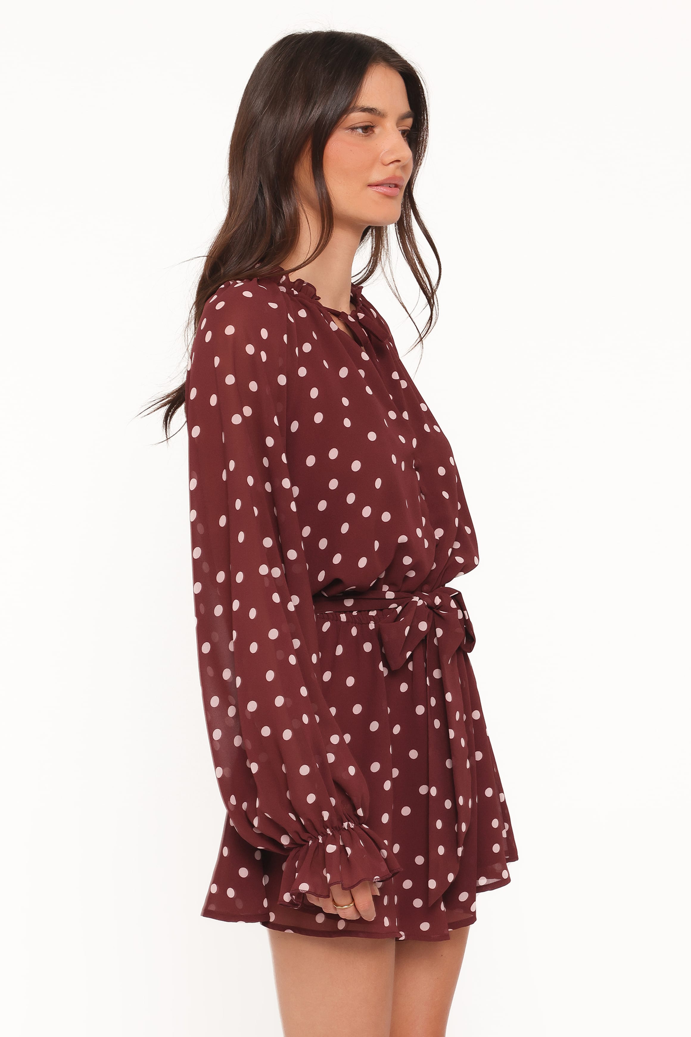 PLAYSUITS @Michelle Playsuit - Burgundy Polka Dot