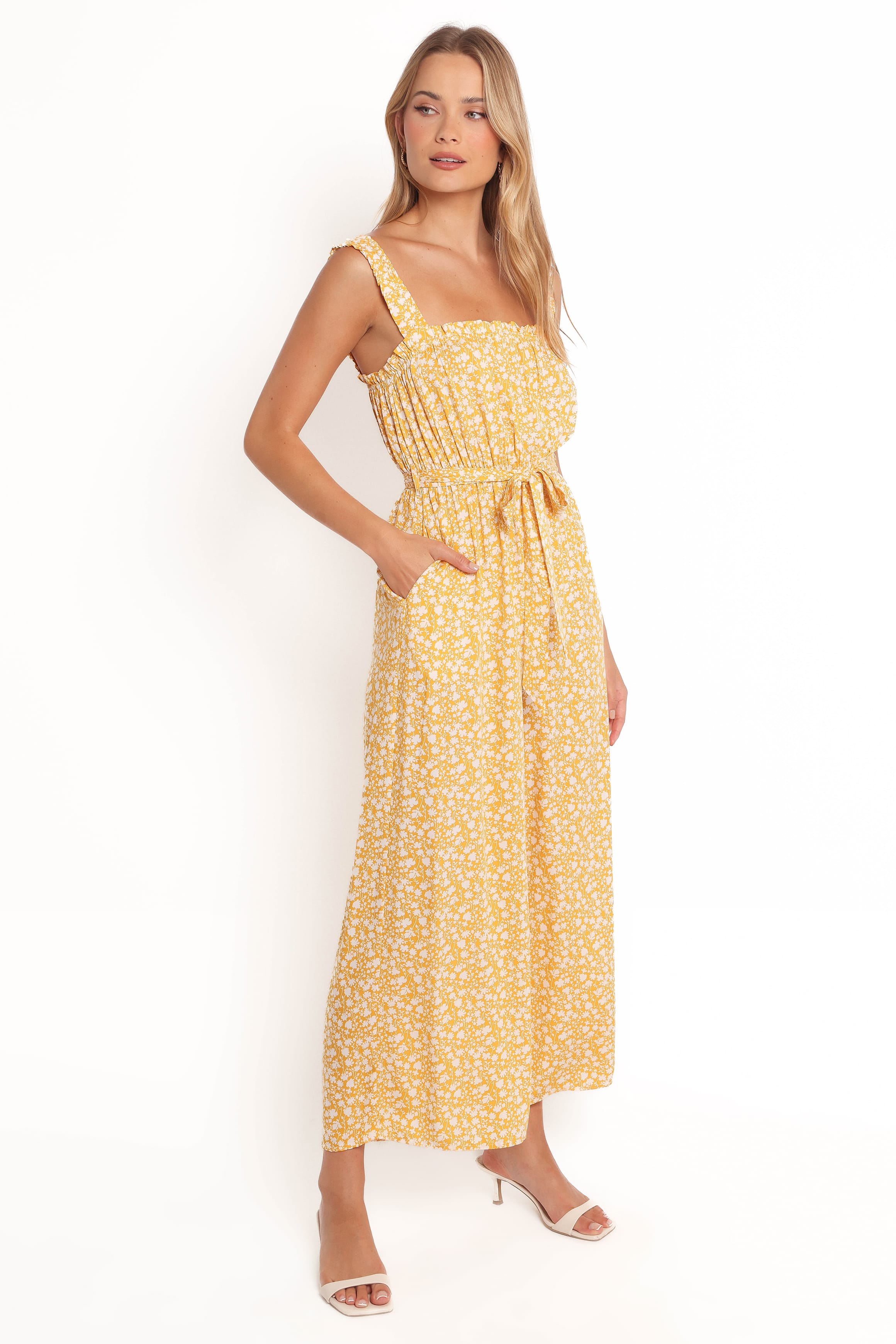 PLAYSUITS Mishia Tie Waist Jumpsuit - Yellow Floral