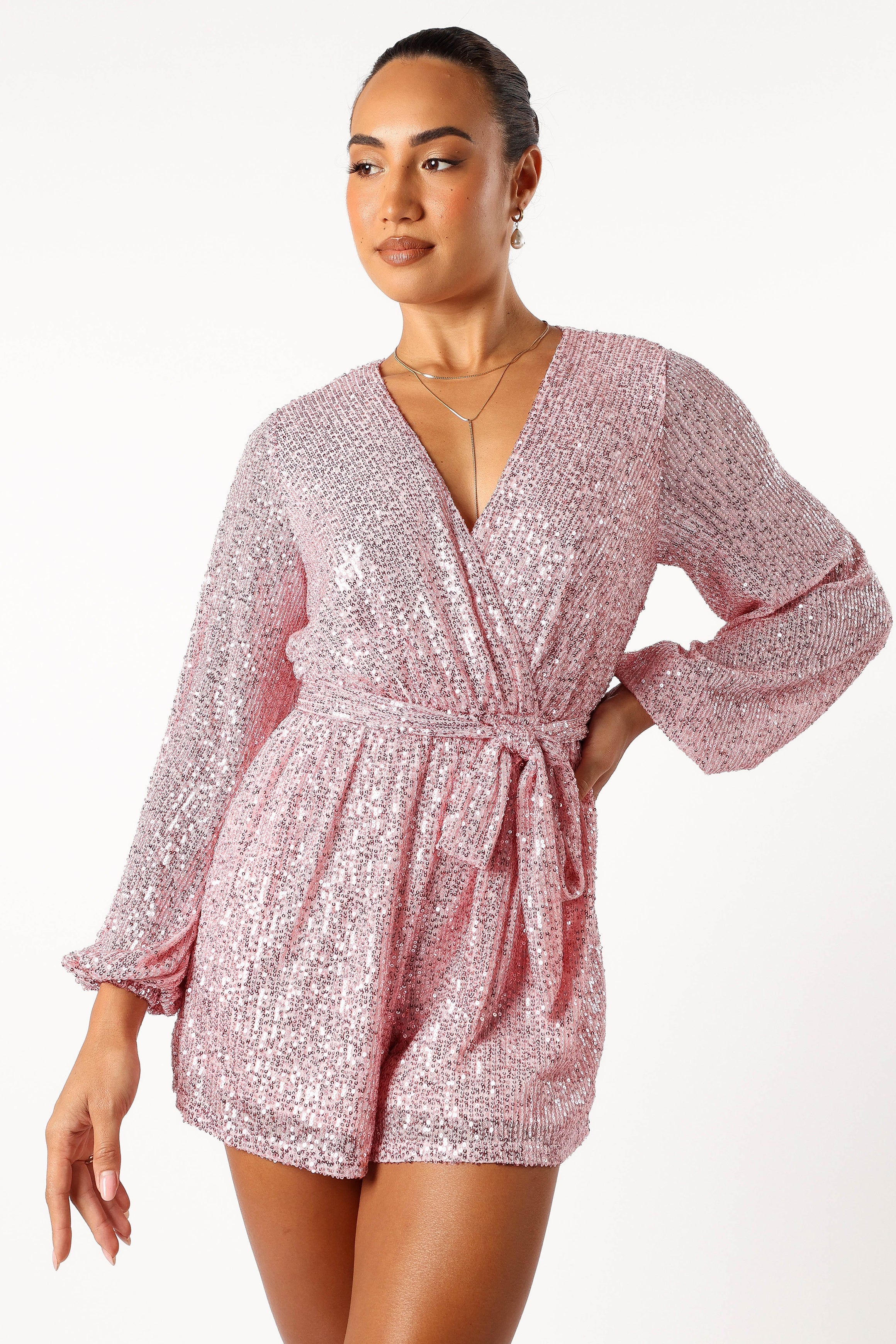 PLAYSUITS @Monica Sequin Romper - Pink