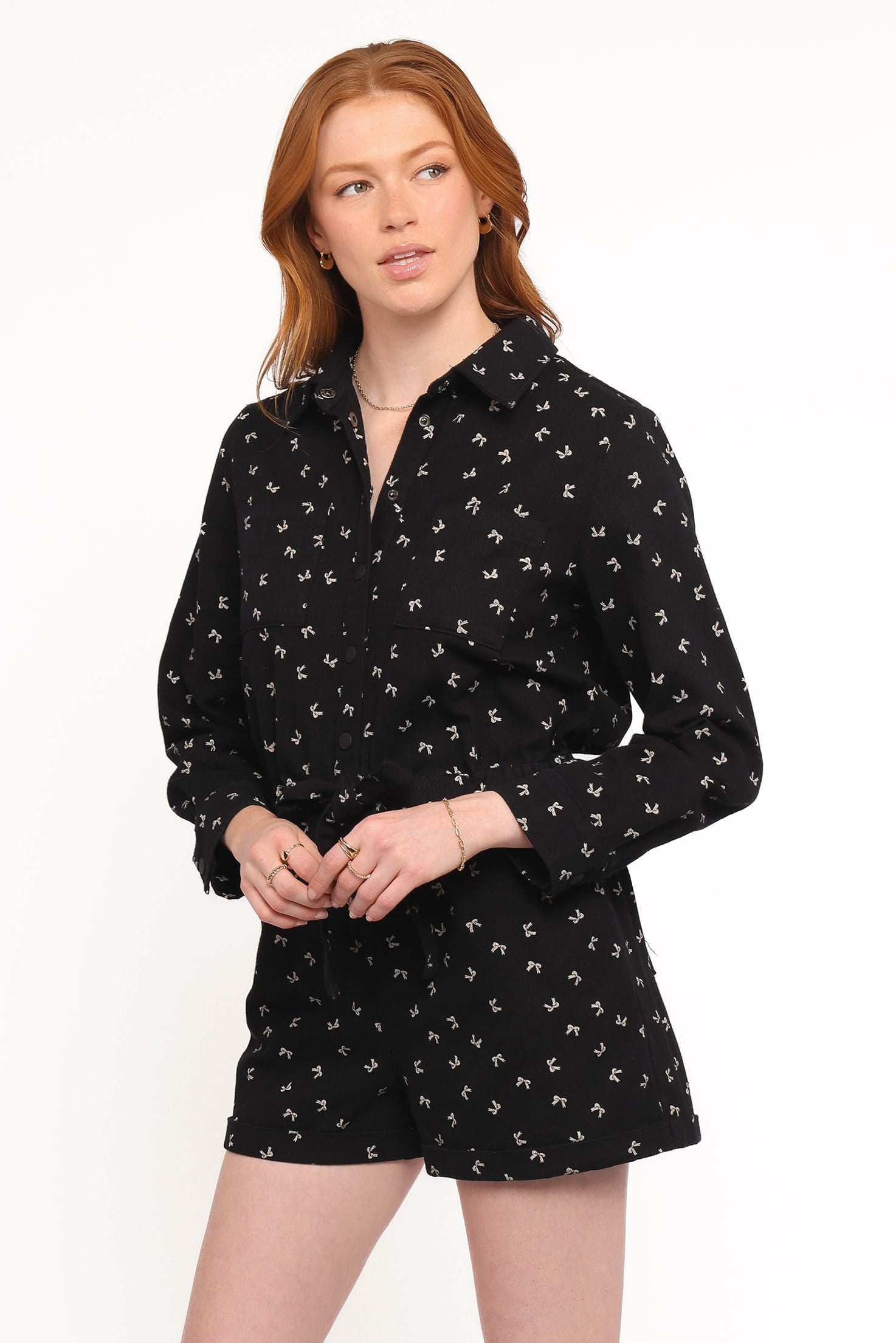 PLAYSUITS Niqui Long Sleeve Romper - Black Cream