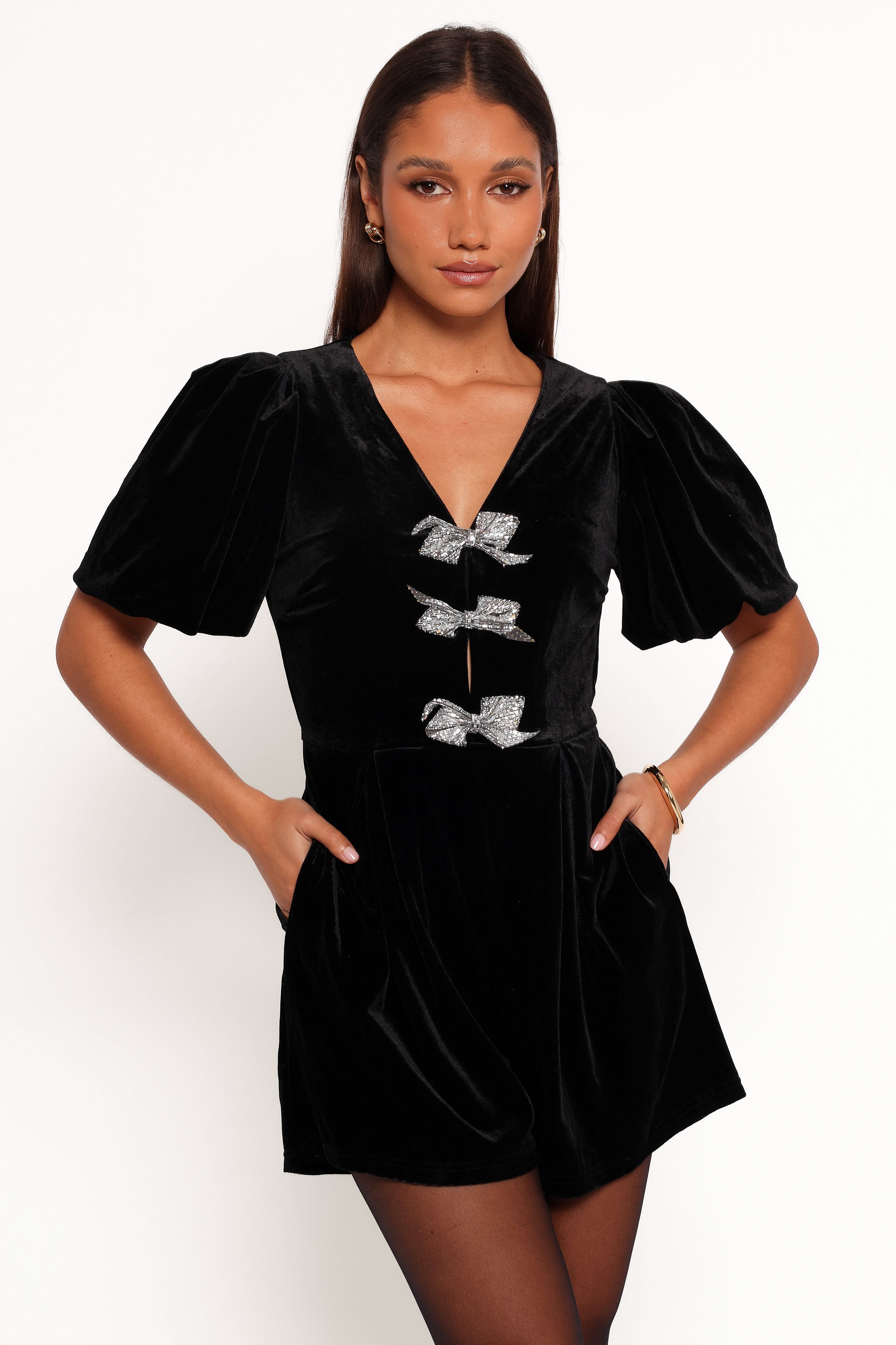 PLAYSUITS Norah Velvet Romper - Black