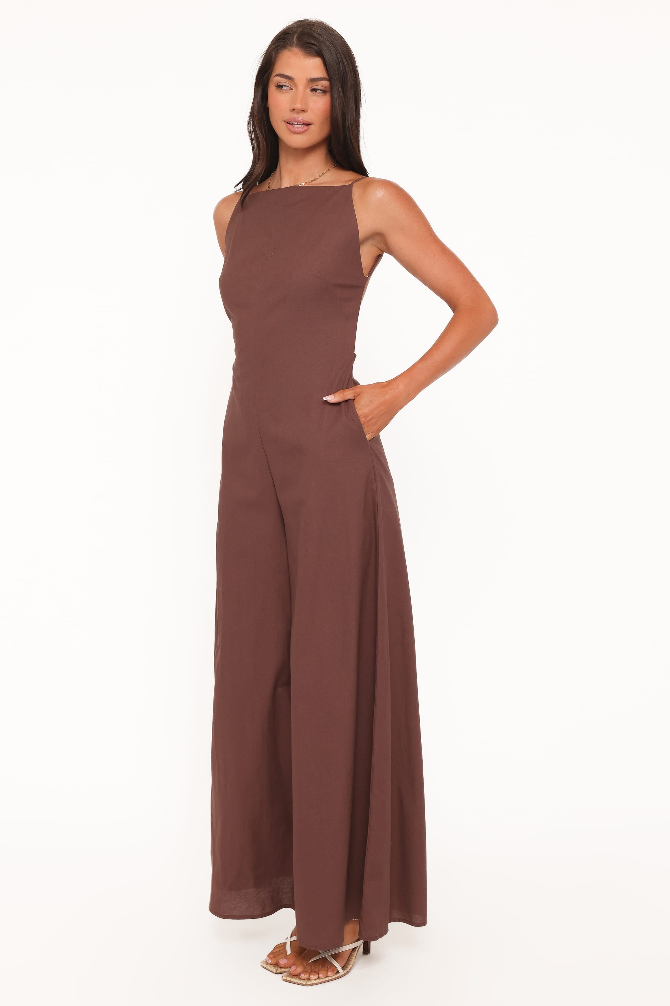 PLAYSUITS Ophilia Open Back Jumpsuit - Dark Brown
