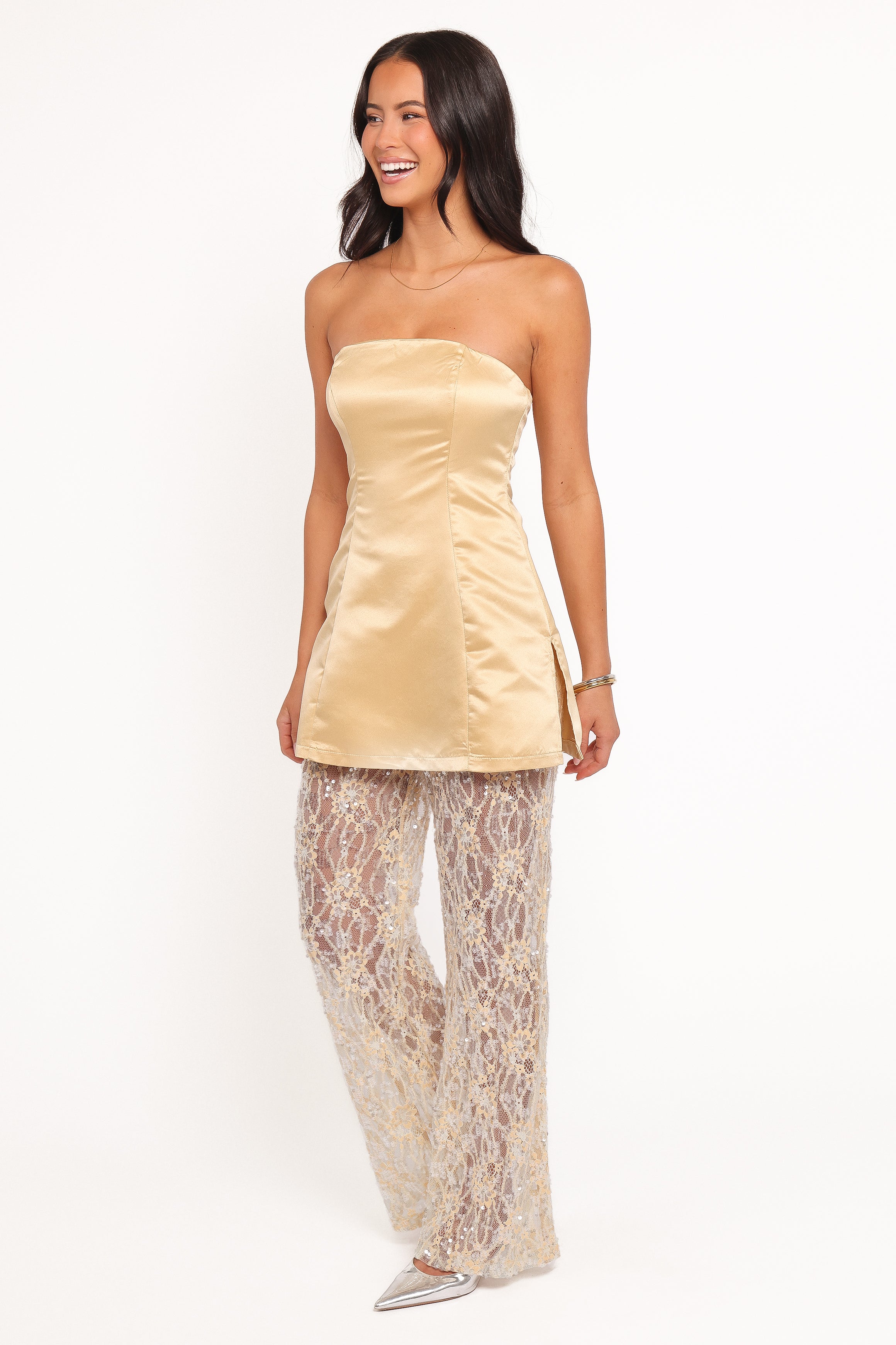 PLAYSUITS Oxley Strapless Jumpsuit - Mango Sequin