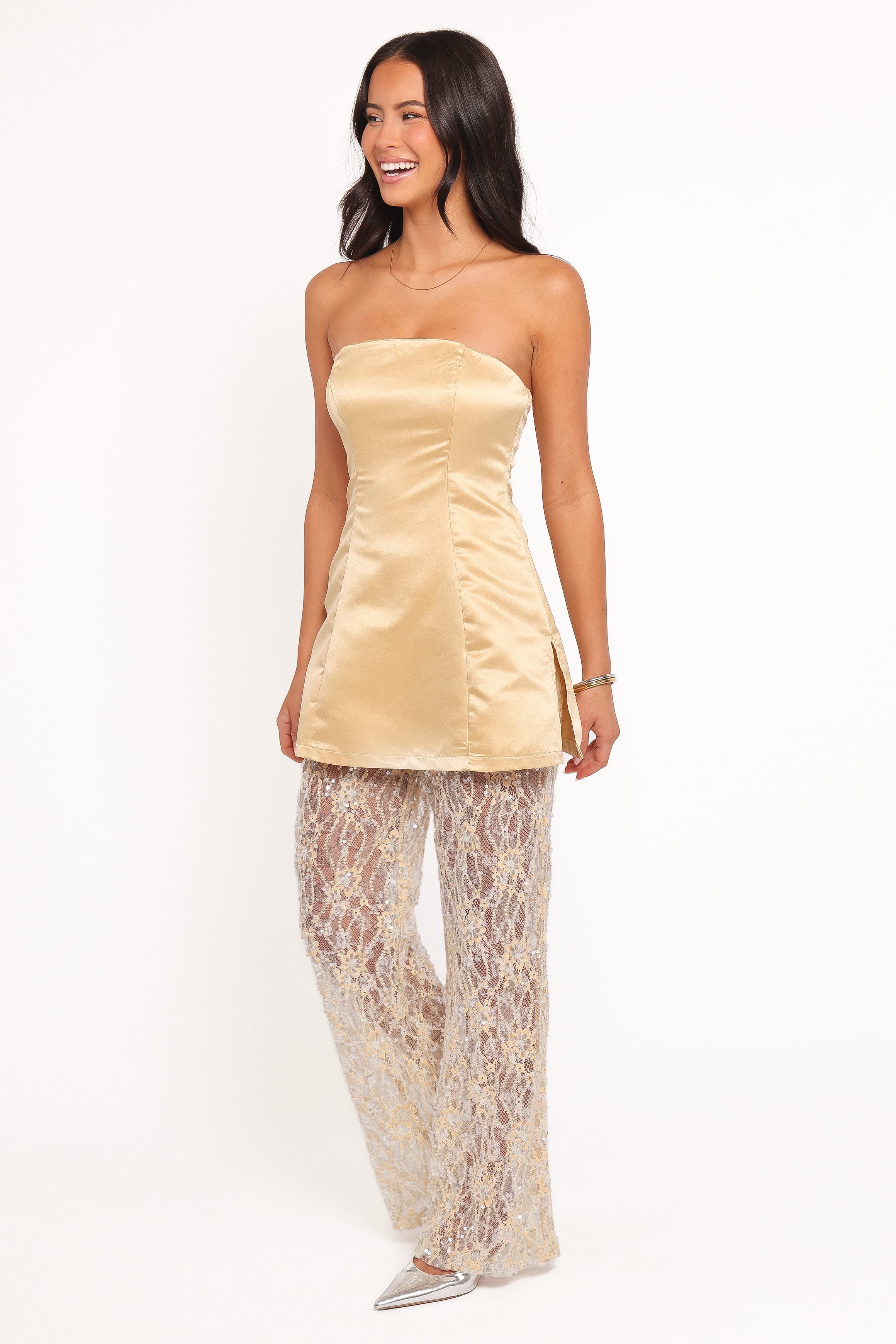 PLAYSUITS Oxley Strapless Jumpsuit - Mango Sequin