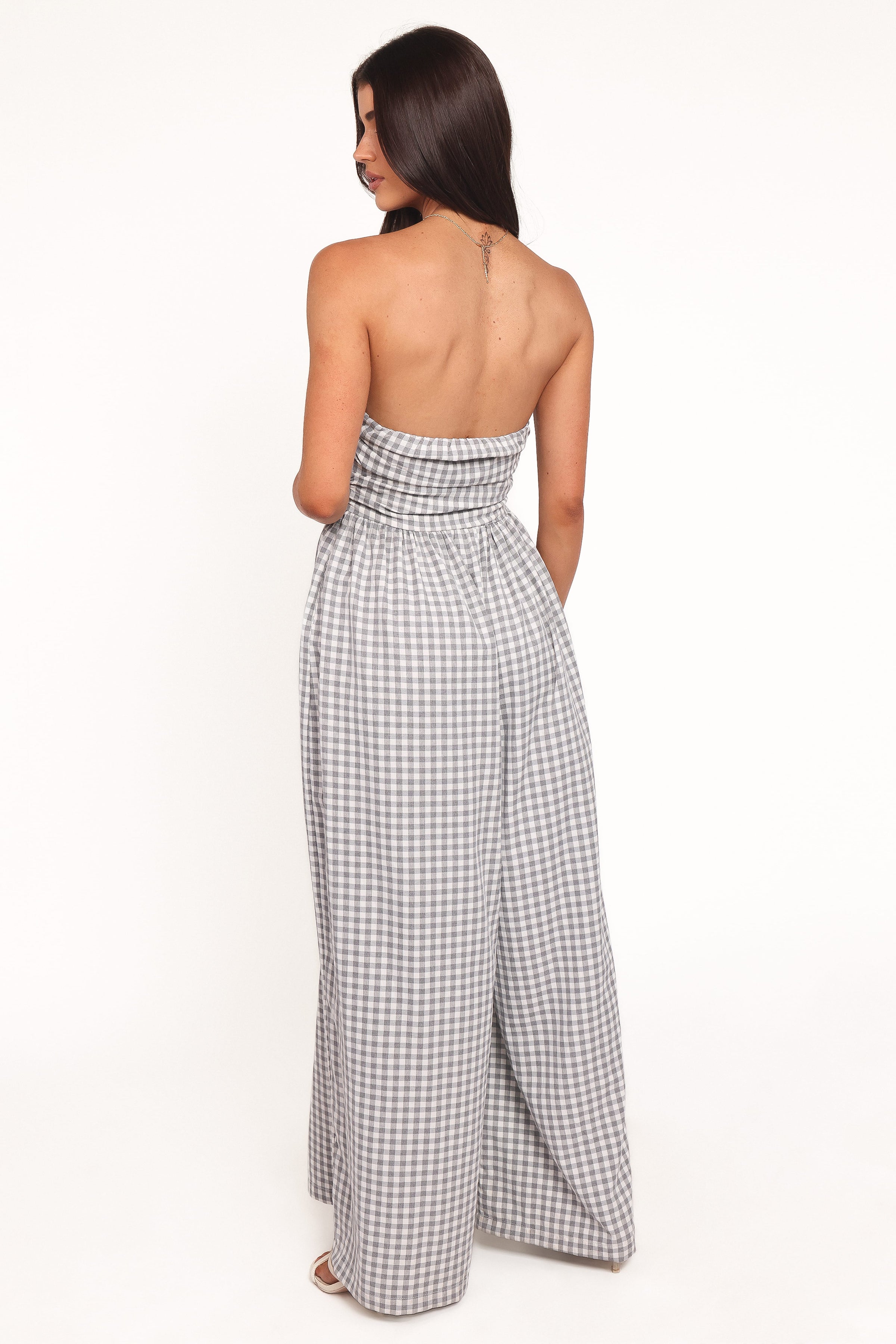PLAYSUITS Paige Strapless Jumpsuit - Black White Gingham