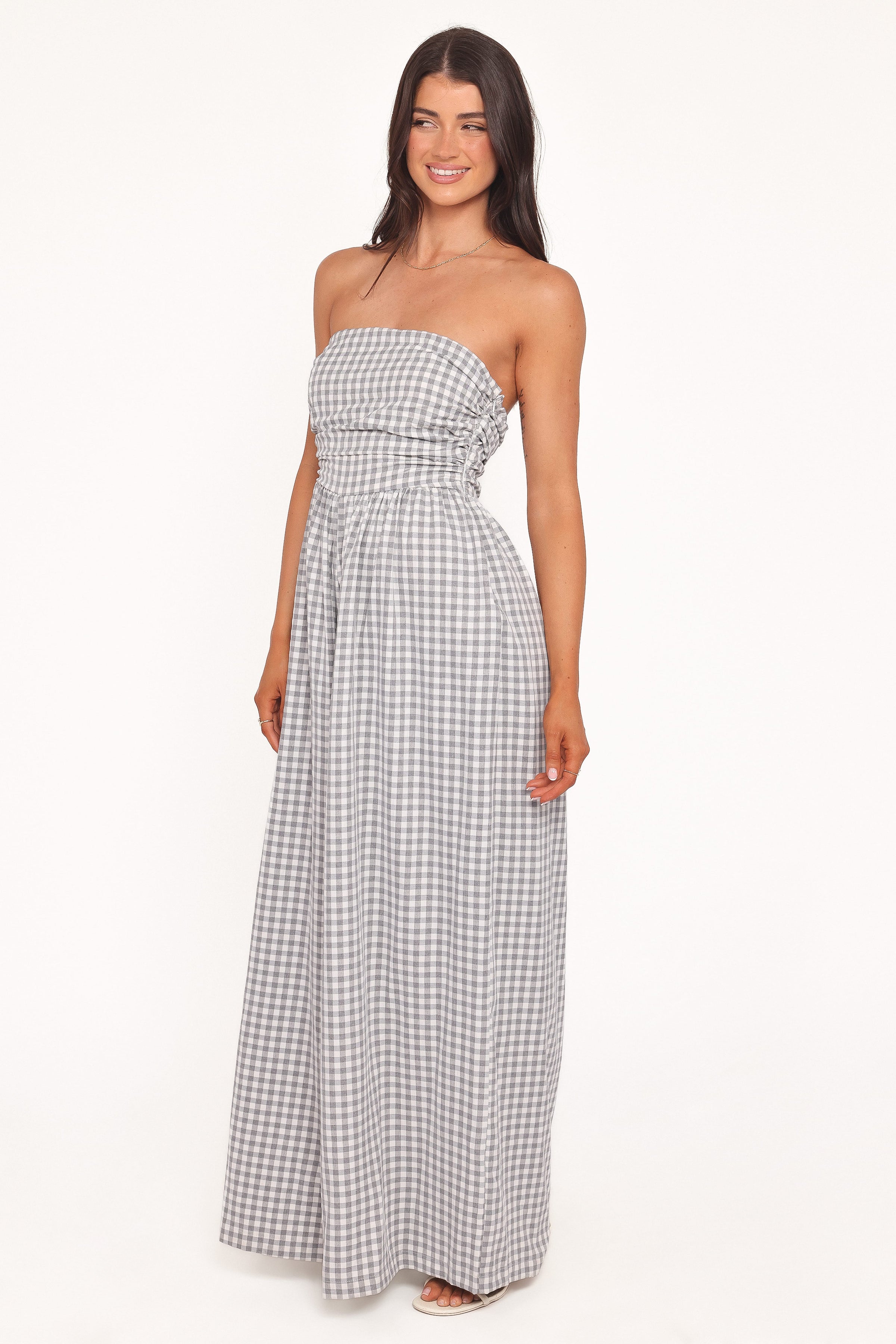 PLAYSUITS Paige Strapless Jumpsuit - Black White Gingham