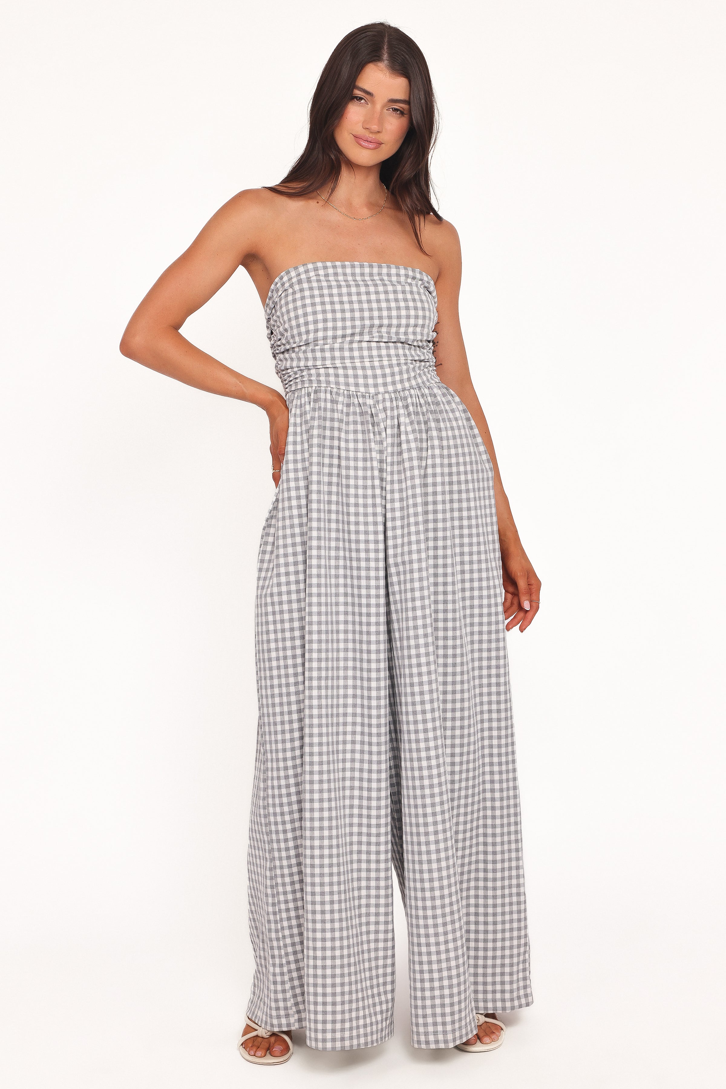 PLAYSUITS Paige Strapless Jumpsuit - Black White Gingham
