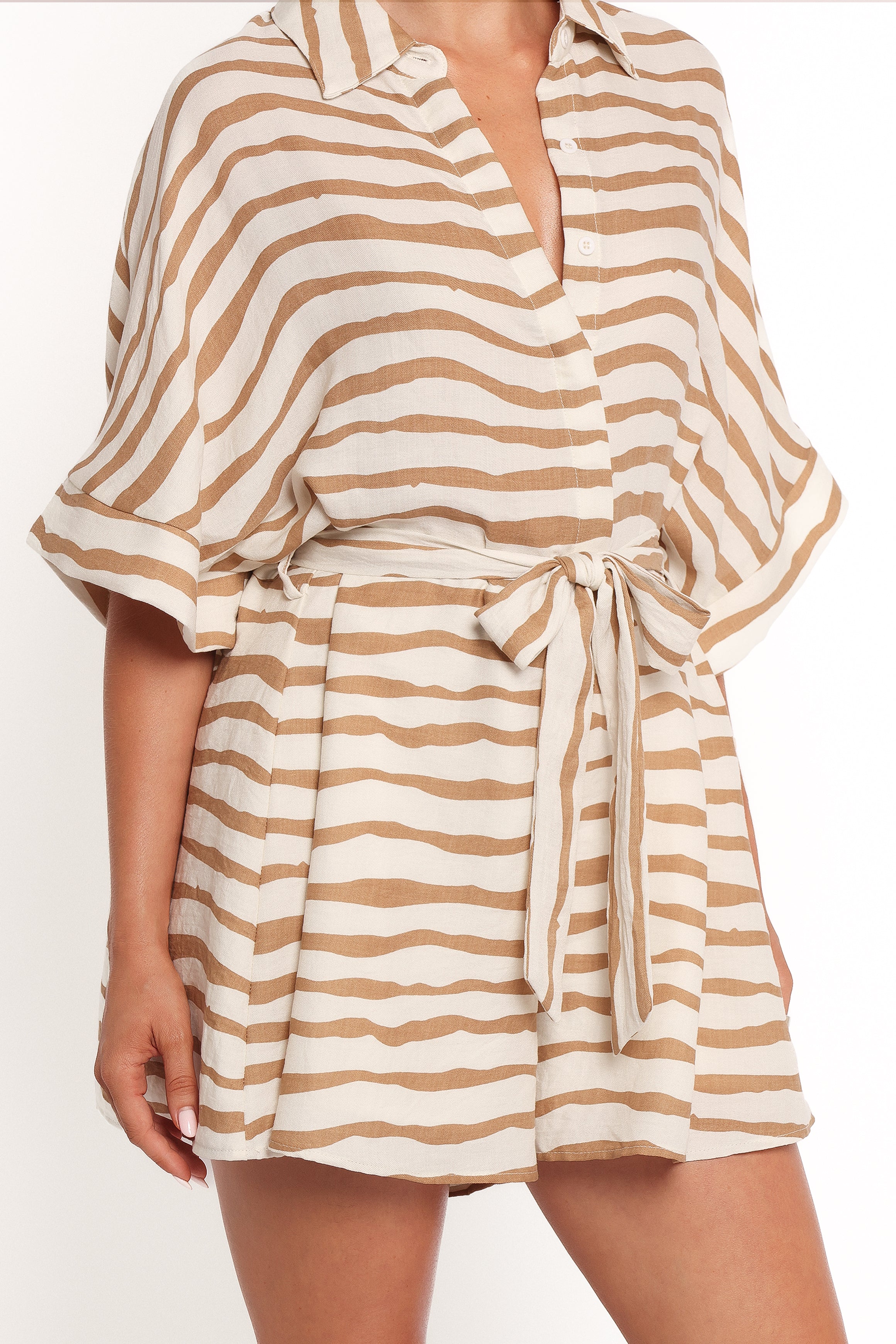 PLAYSUITS Peppiatt Batwing Playsuit - Tan Stripe